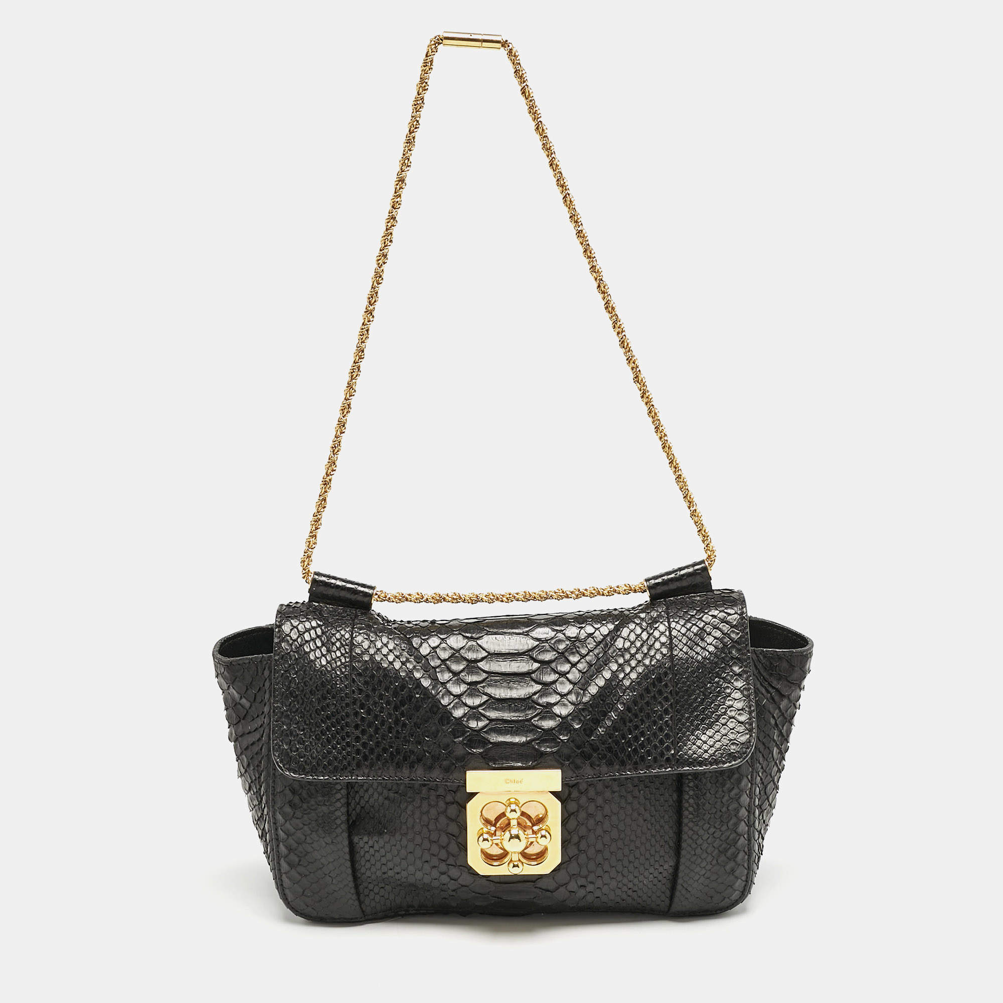 Chloe Black Python Medium Elsie Chain Shoulder Bag