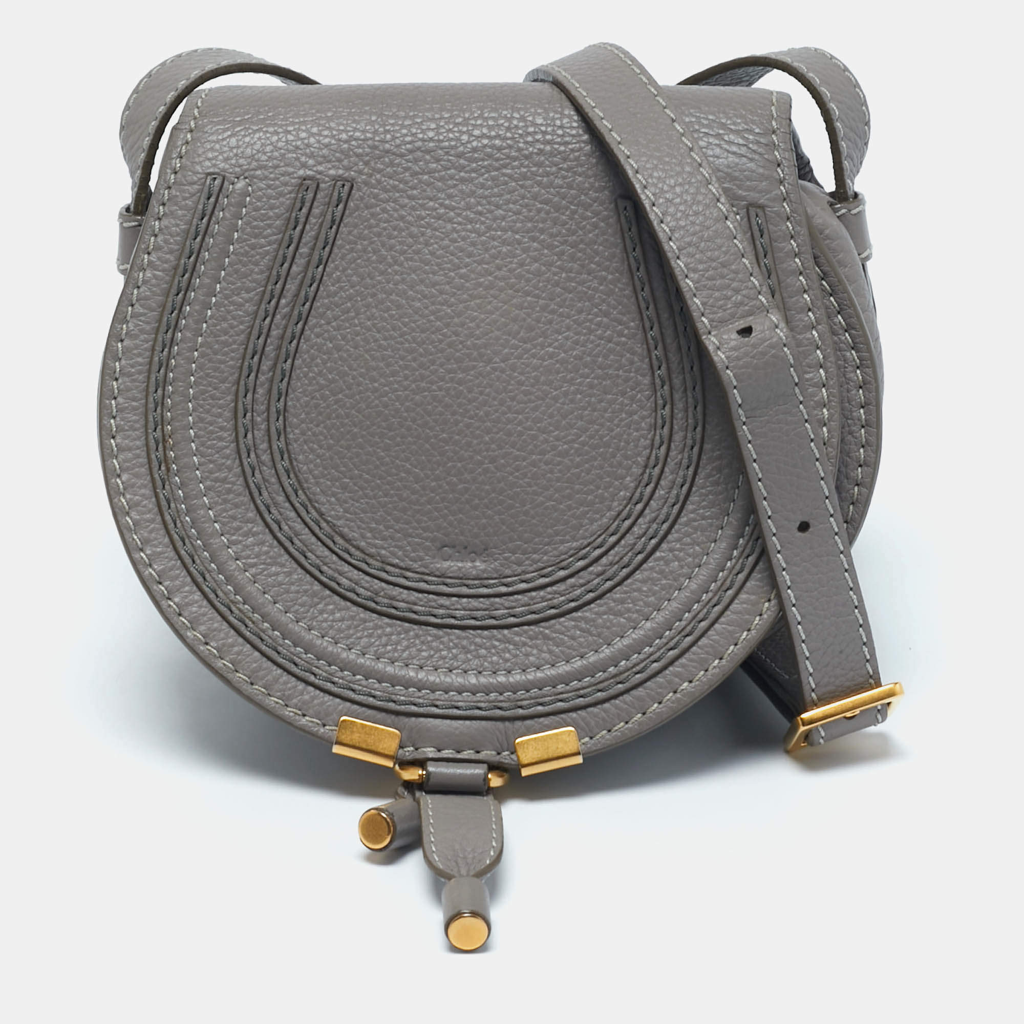 Chloe Grey Leather Mini Marcie Crossbody Bag