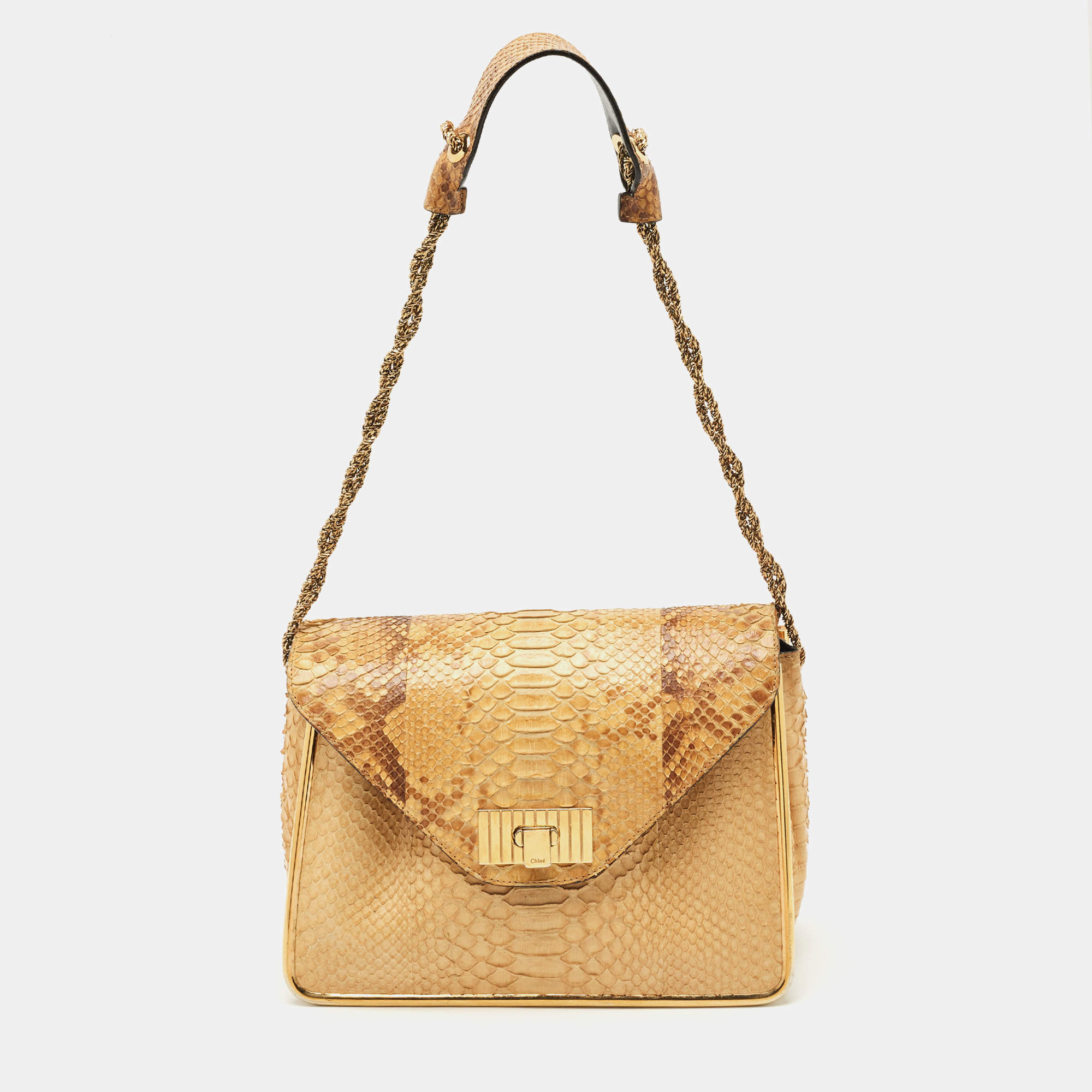 Chloe Beige Python Medium Sally Shoulder Bag