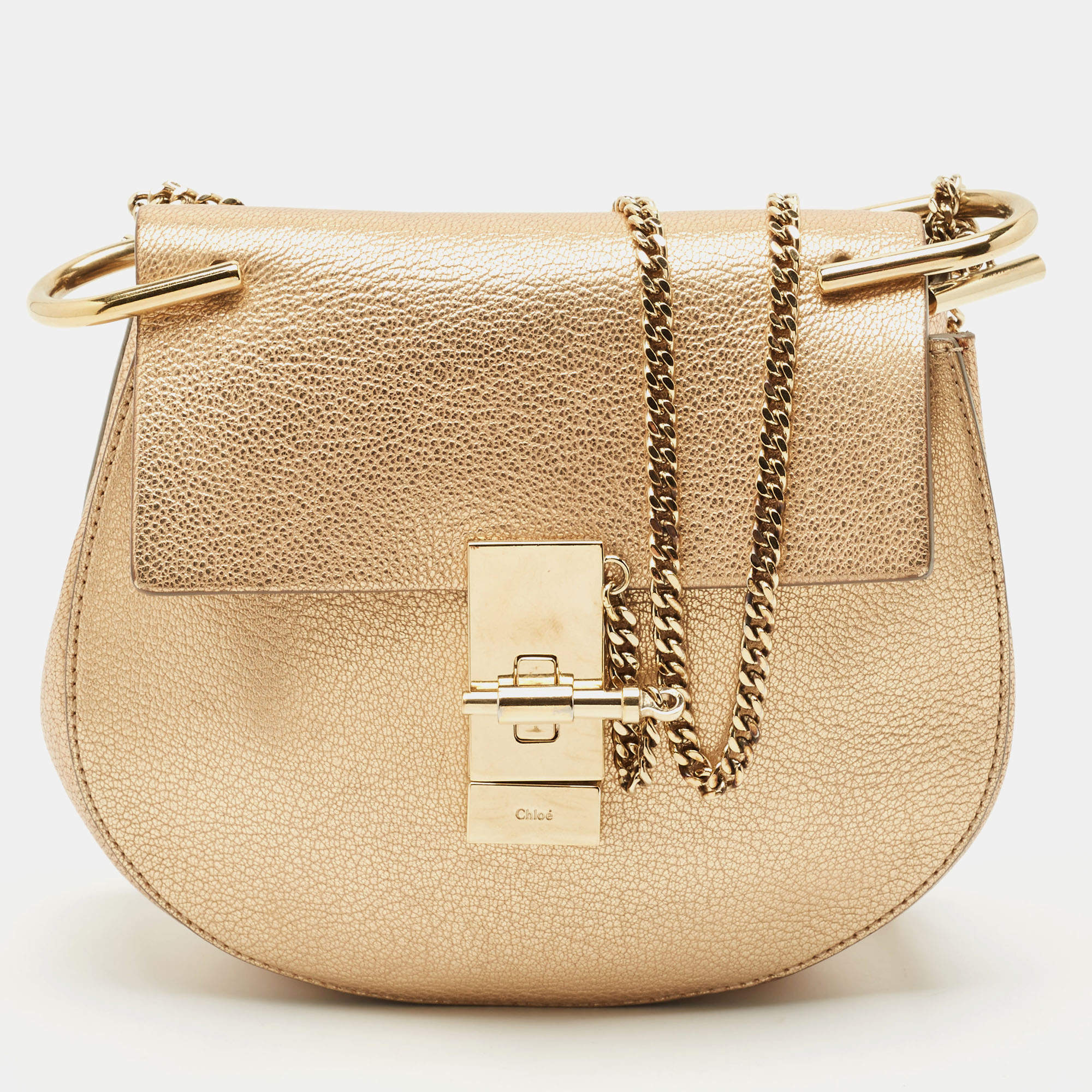 Pre Owned Chloe Gold Leather Small Drew Shoulder Bag