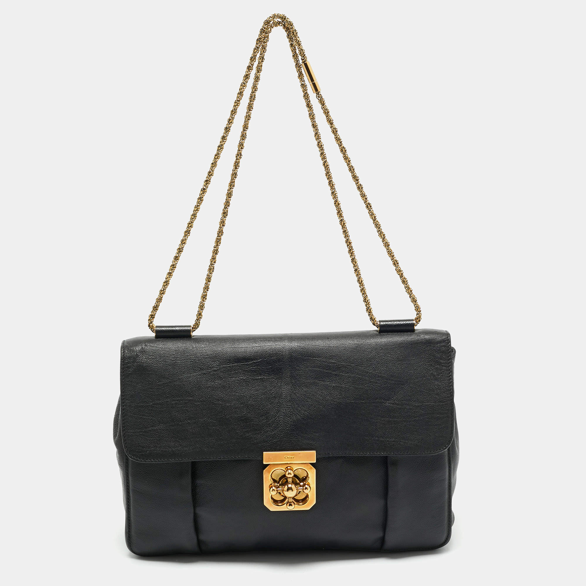 Pre Owned Chloe Black Leather Large Elsie Shoulder Bag