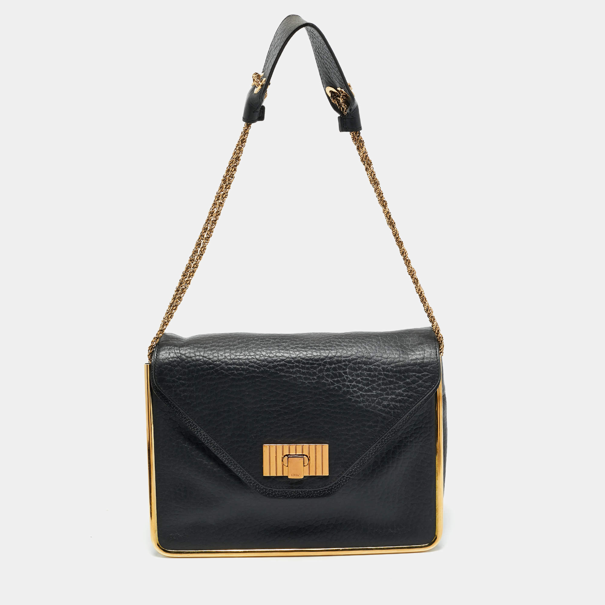 Pre Owned Chloe Black Leather Medium Sally Flap Shoulder Bag