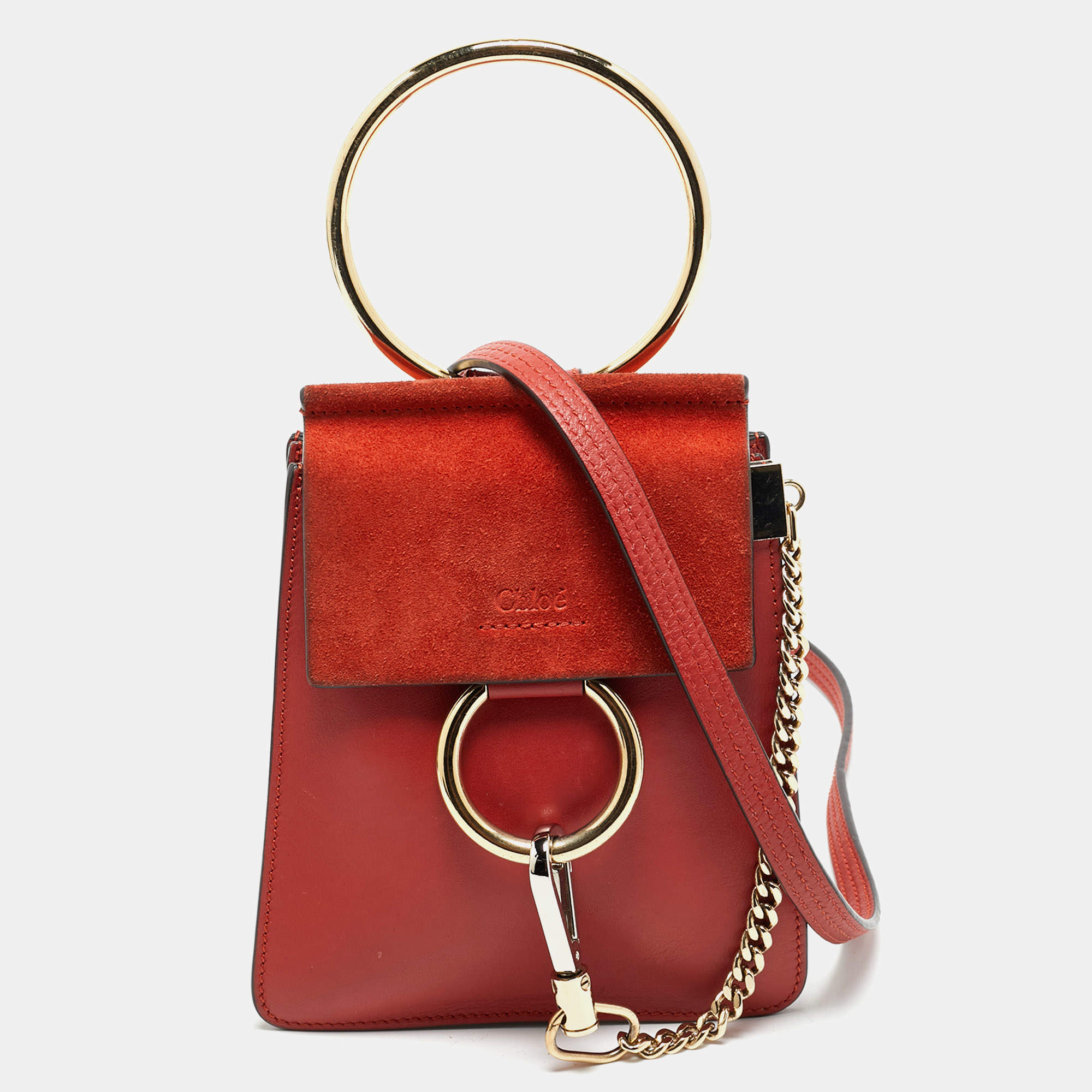 Pre Owned Chloe Brick Leather and Suede Mini Faye Crossbody Bag