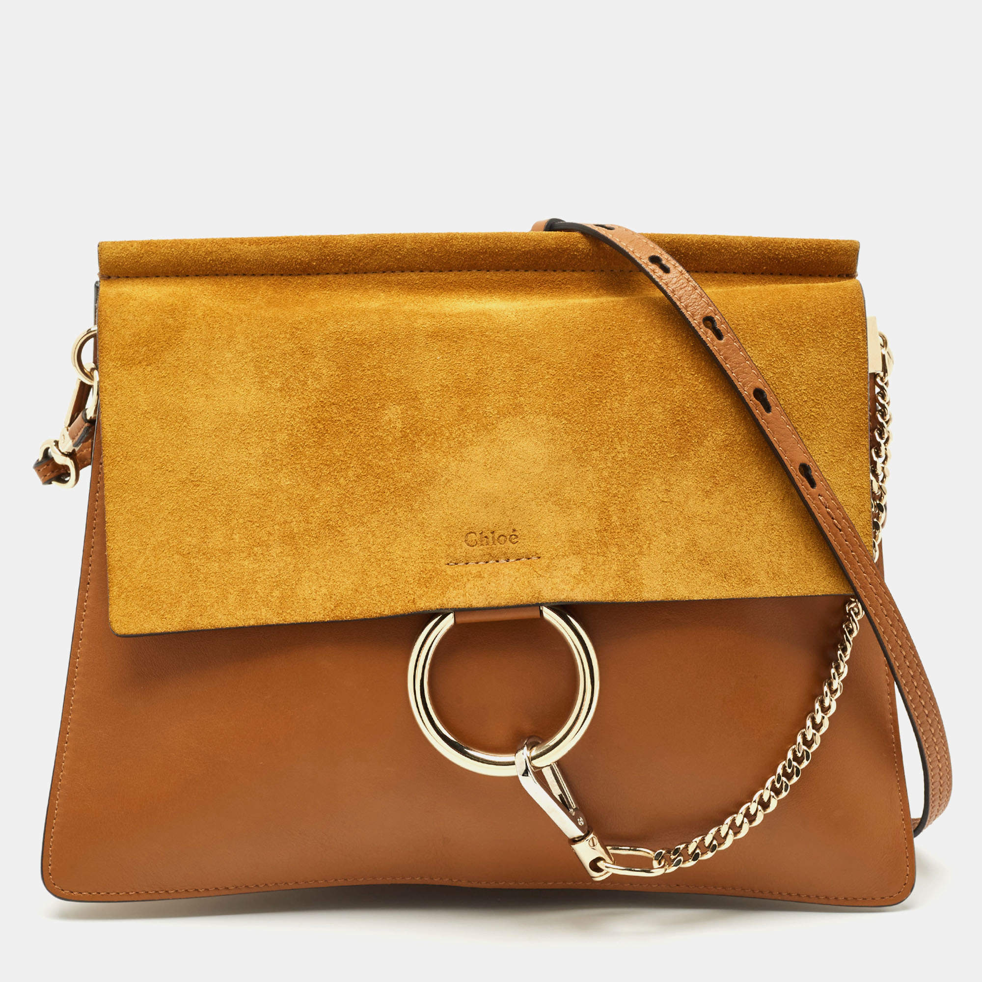 Chloe Tan/Mustard Leather and Suede Faye Medium Shoulder Bag