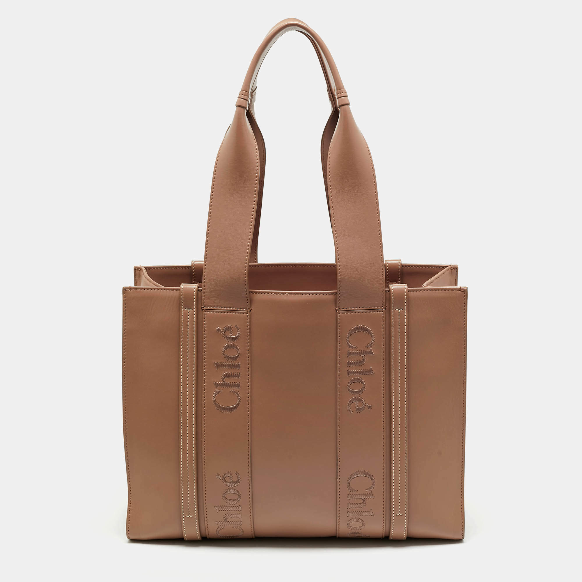 Chloe Dark Beige Leather Medium Woody Tote