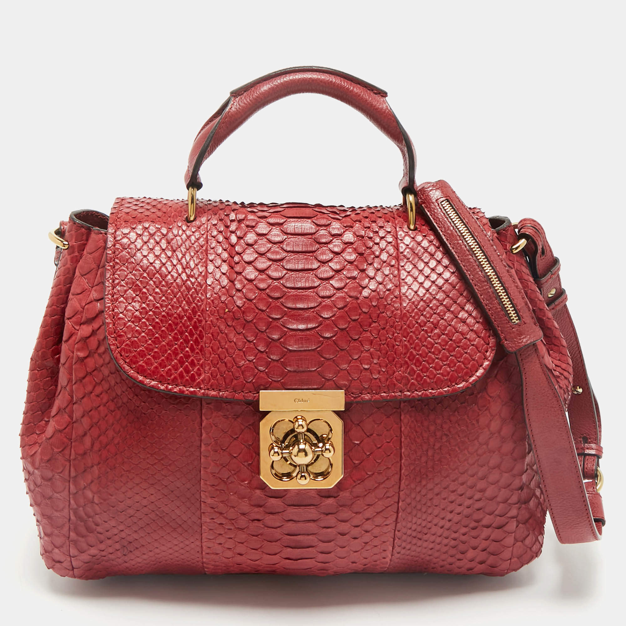 Chloe Red Python and Leather Medium Elsie Top Handle Bag