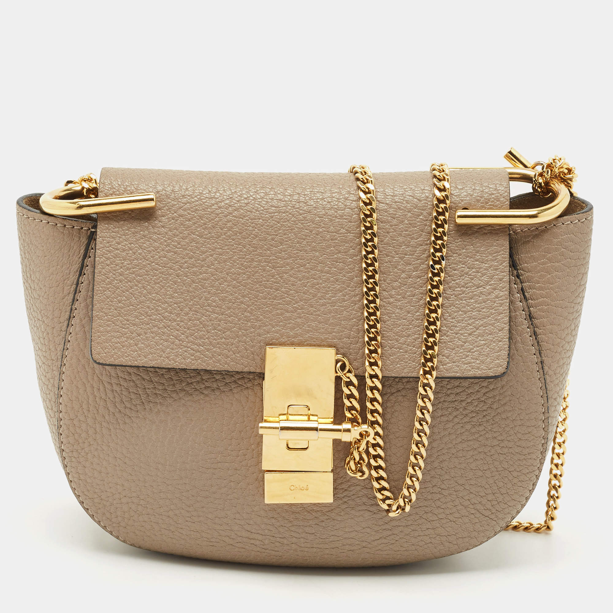 Chloe Taupe Grey Leather Small Drew Shoulder Bag