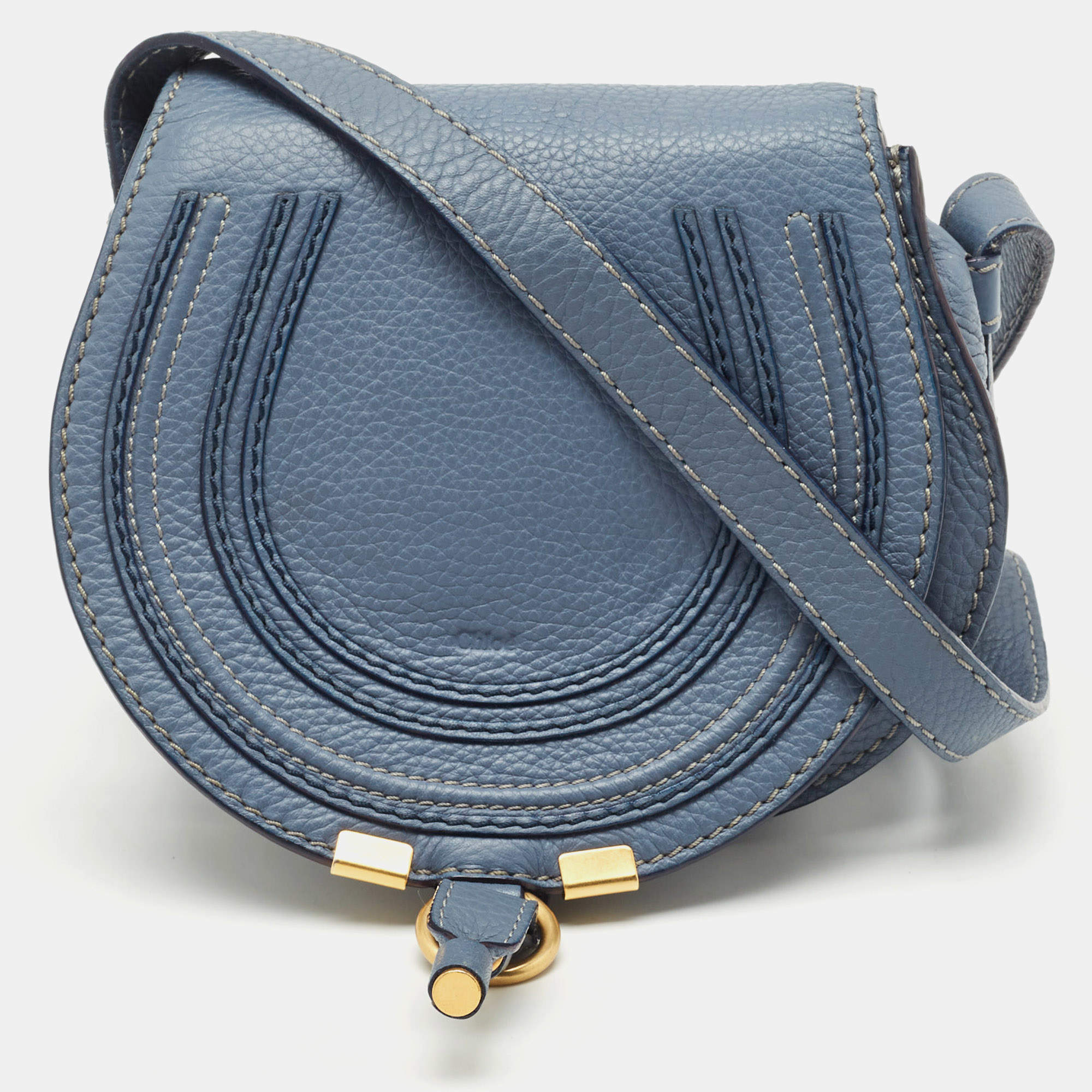 Pre Owned Chloe Blue Leather Mini Marcie Crossbody Bag