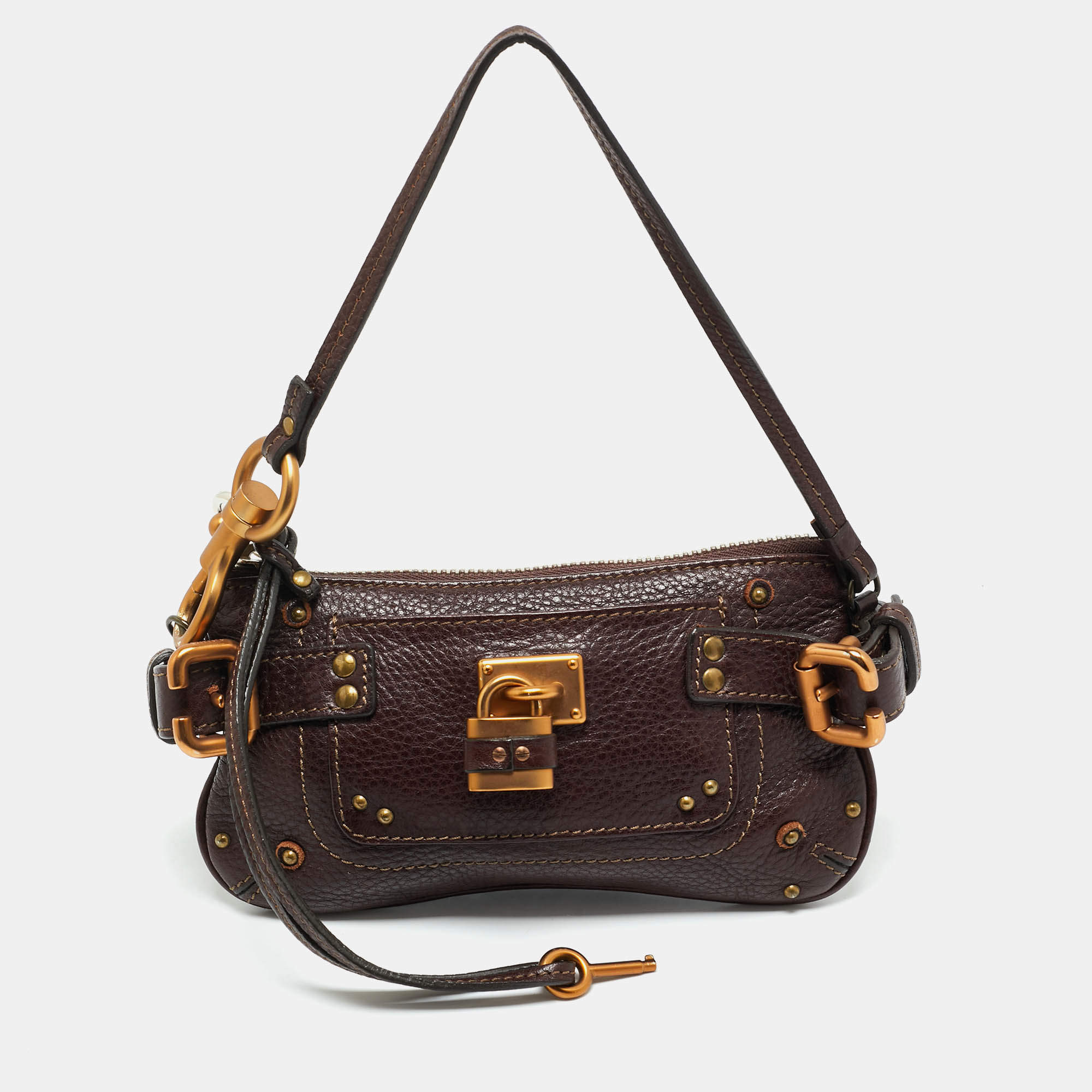 Pre Owned Chloe Dark Brown Leather Paddington Clutch Bag