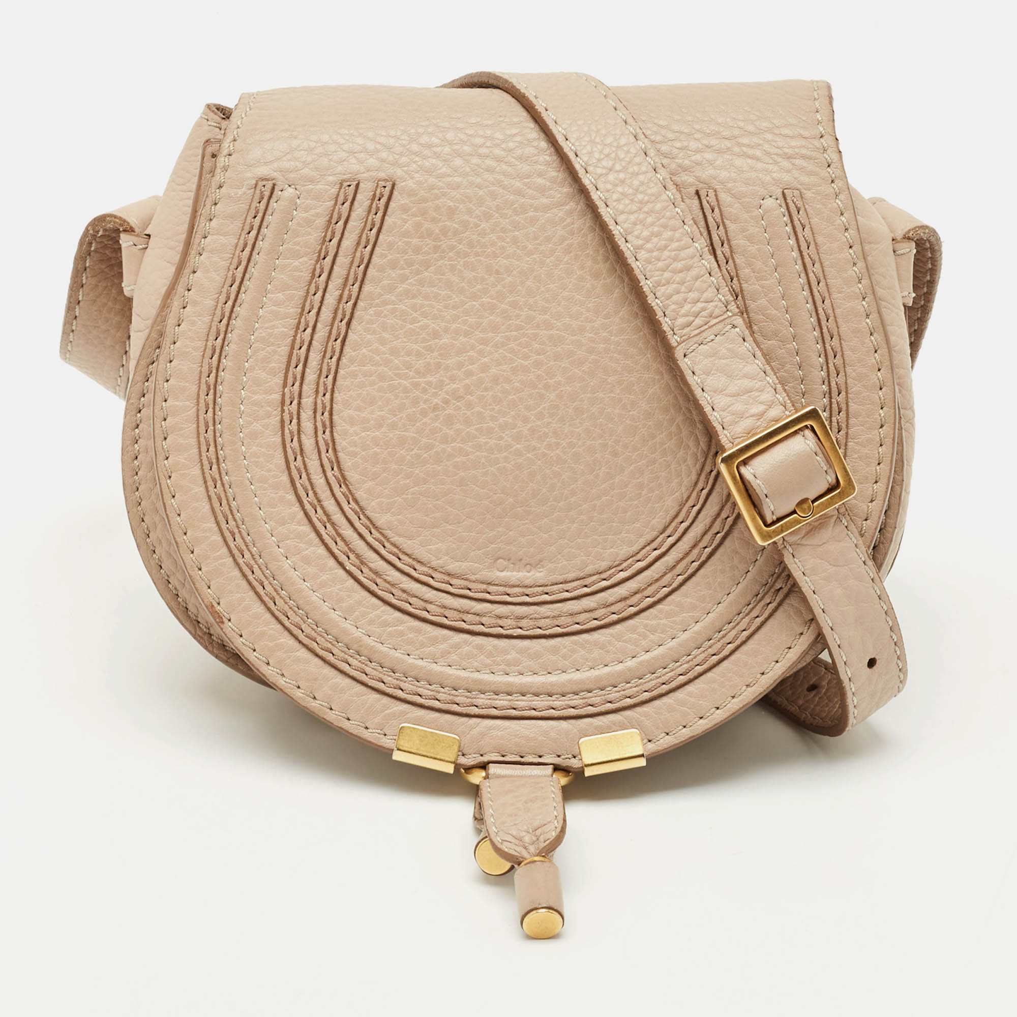 Pre Owned Chloe Beige Leather Mini Marcie Saddle Crossbody Bag