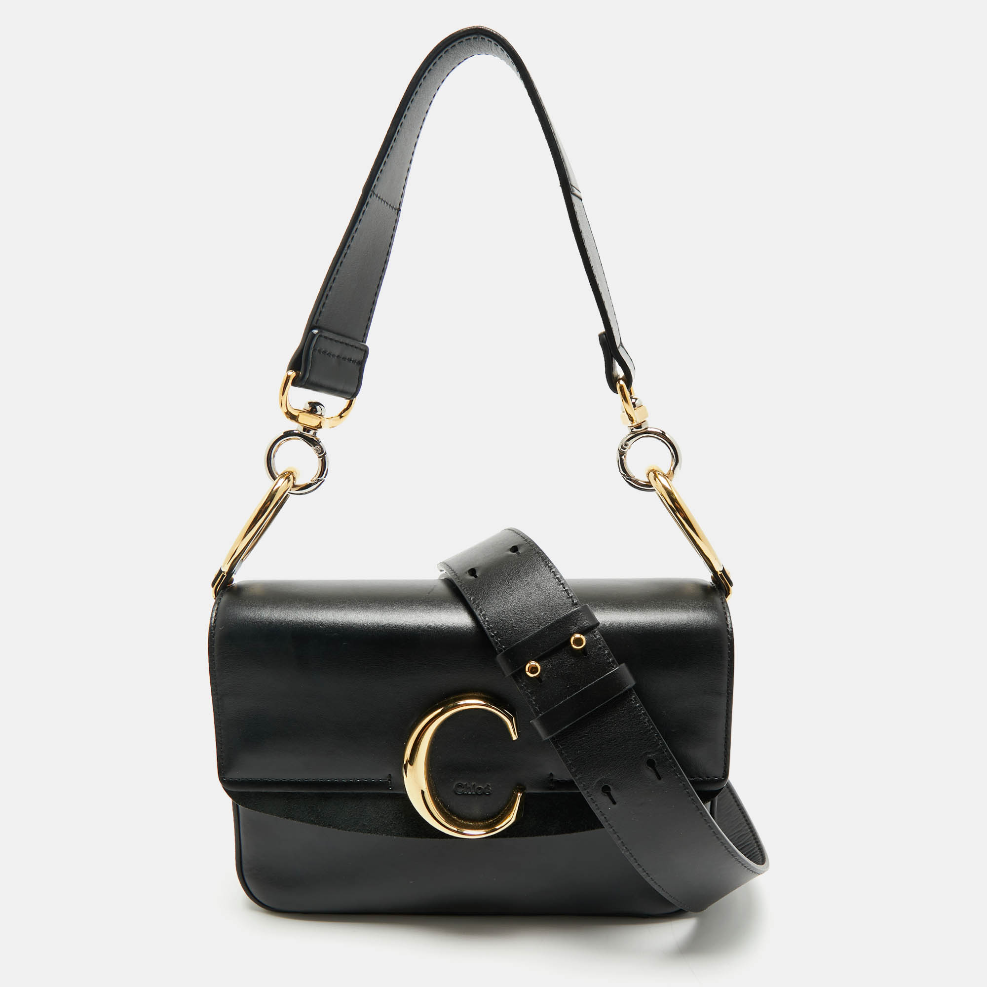 Pre Owned Chloe Black Leather C Top Handle Bag