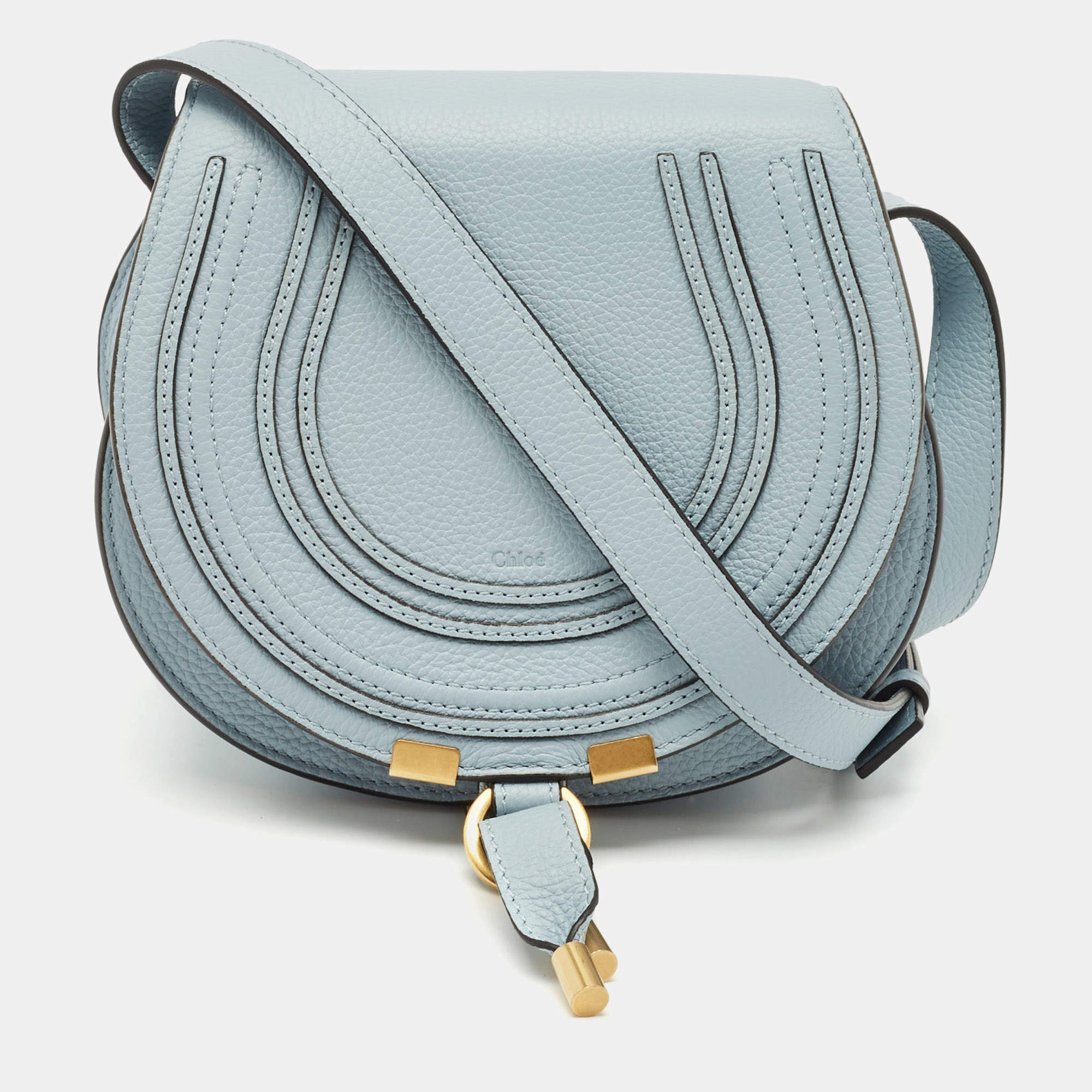Pre Owned Chloé Shady Blue Leather Small Marcie Saddle Bag