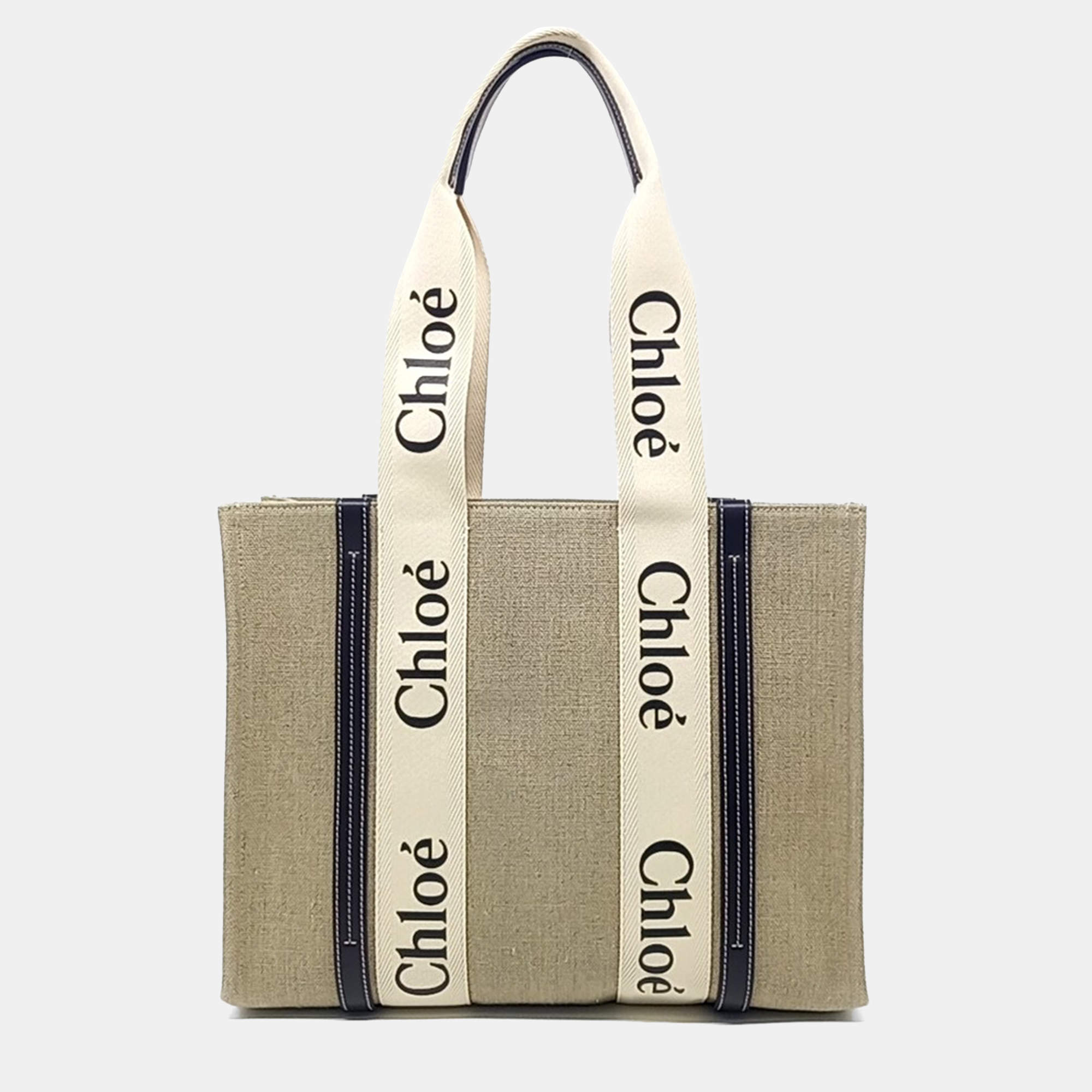 Pre Owned Chloé Beige/Black Fabric Medium Woody Tote