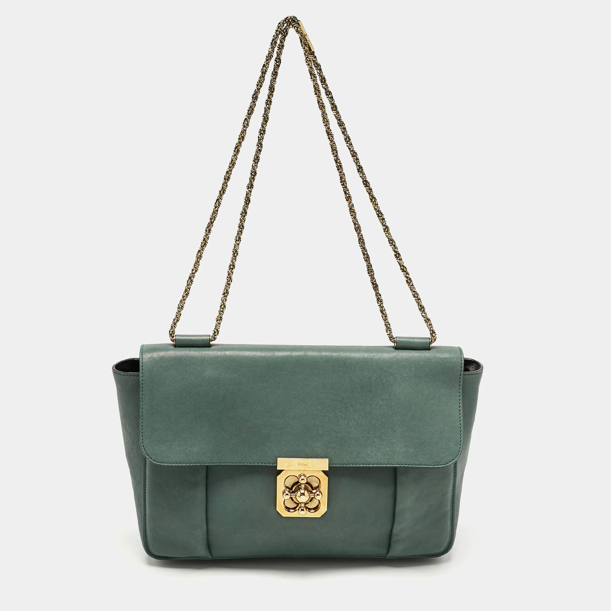 Pre Owned Chloe Green Leather Large Elsie Shoulder Bag