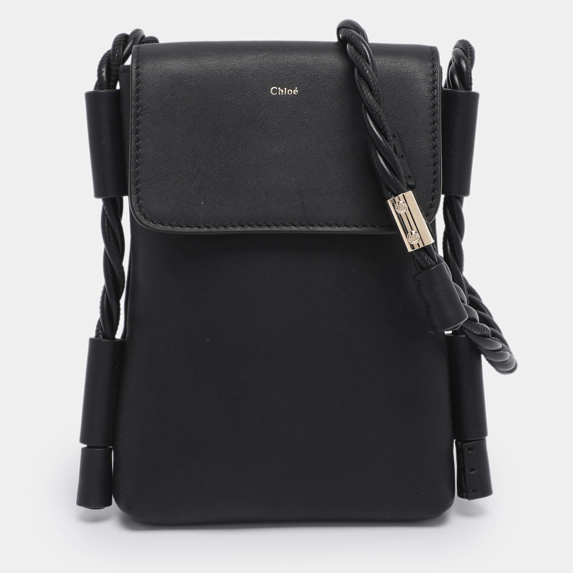 Pre Owned Chloe Black Leather Phone Holder Crossbody Bag