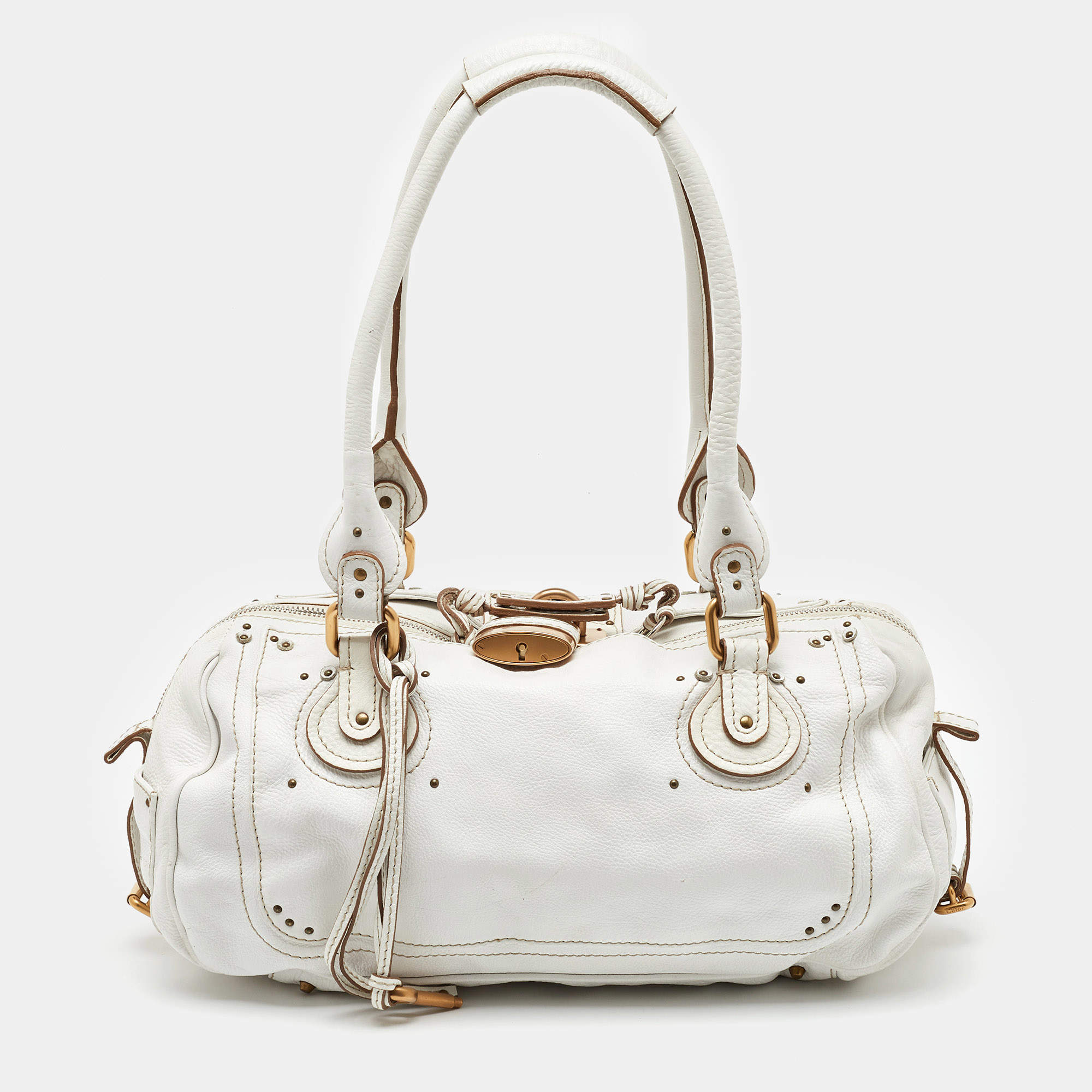 Pre Owned Chloe White Leather Medium Paddington Satchel