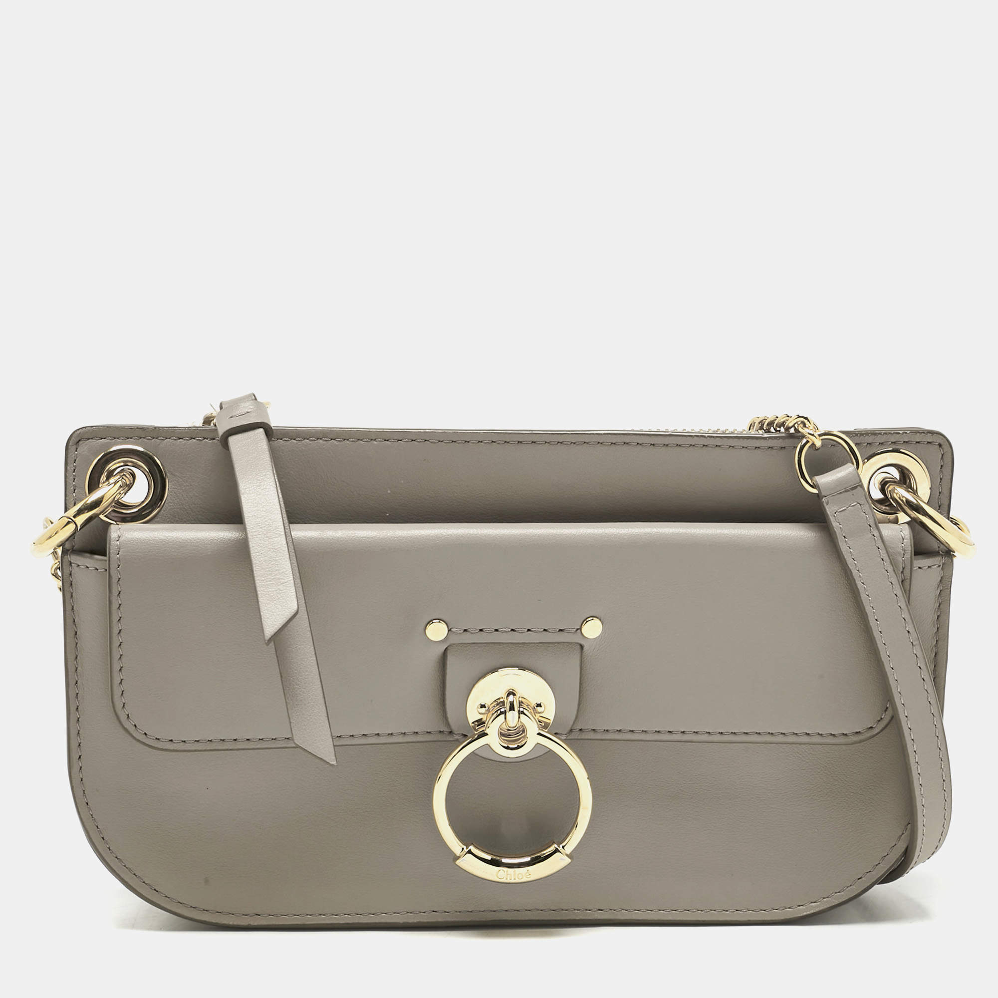 Pre Owned Chloe Grey Leather Mini Tess Crossbody Bag