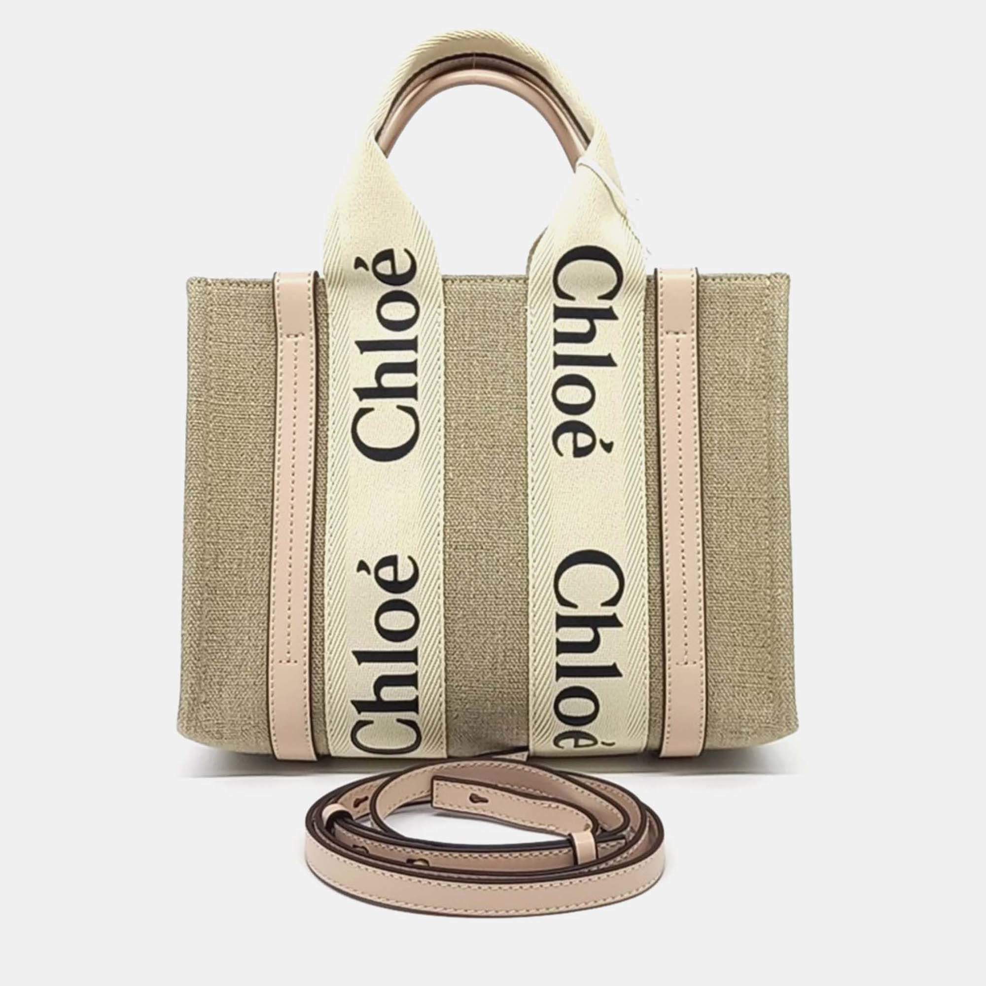 Pre Owned Chloe Beige Canvas and Leather Woody Bag Small