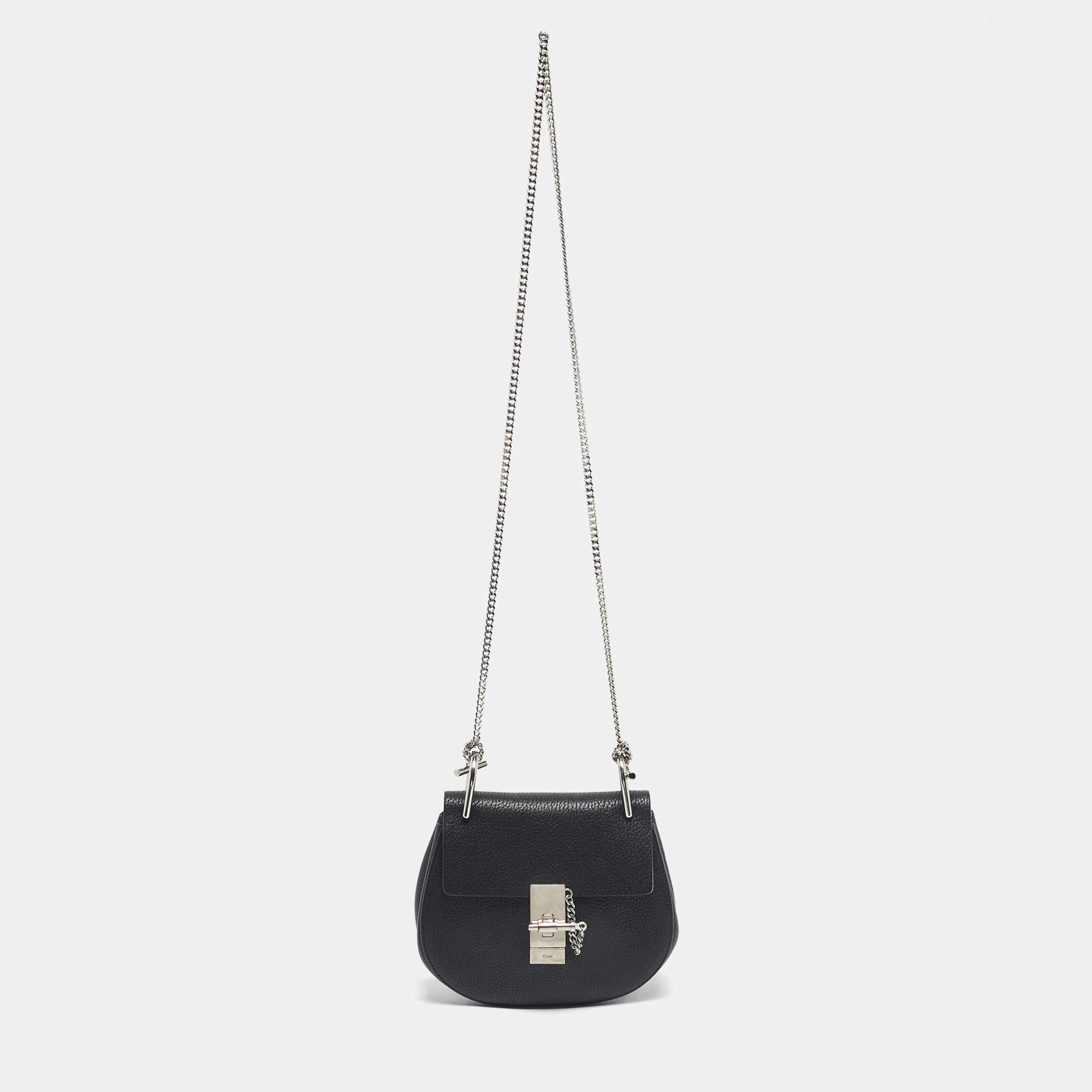 Pre Owned Chloé Black Leather Mini Drew Chain Shoulder Bag