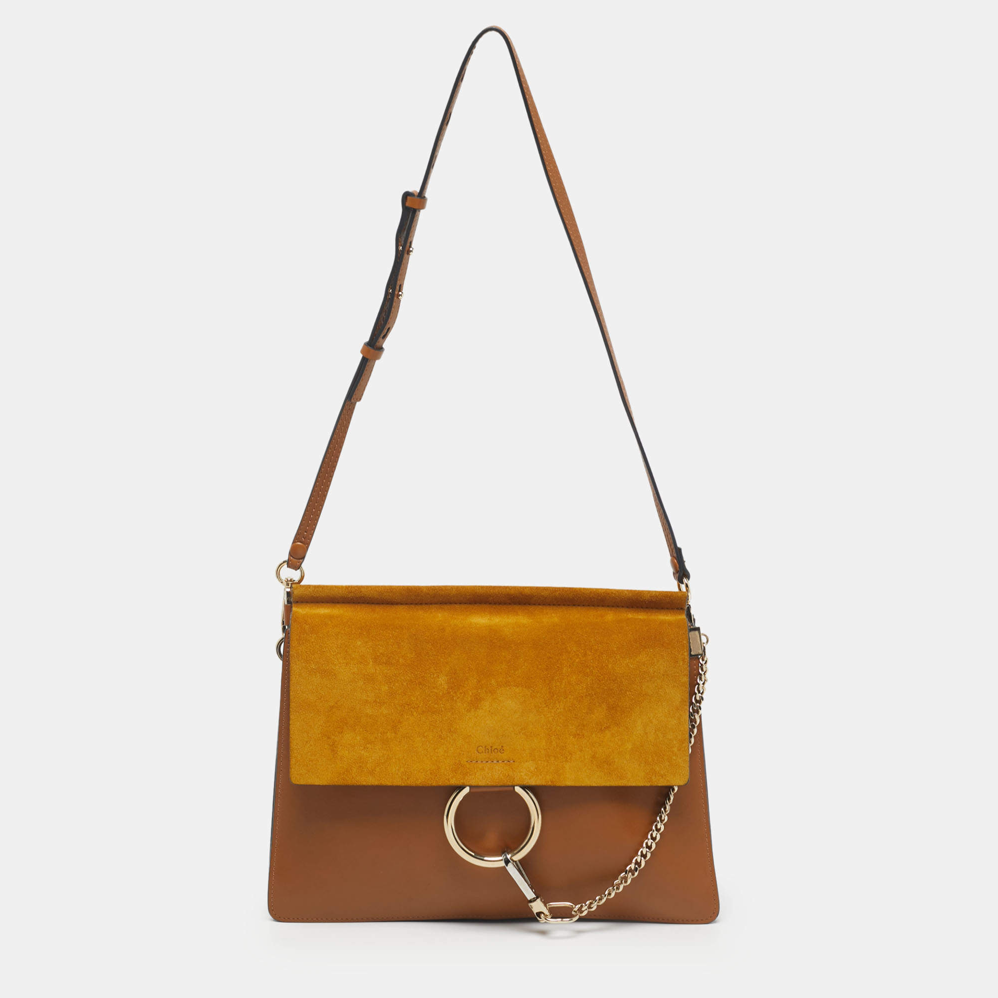 Pre Owned Chloe Tan/Mustard Leather and Suede Faye Medium Shoulder Bag