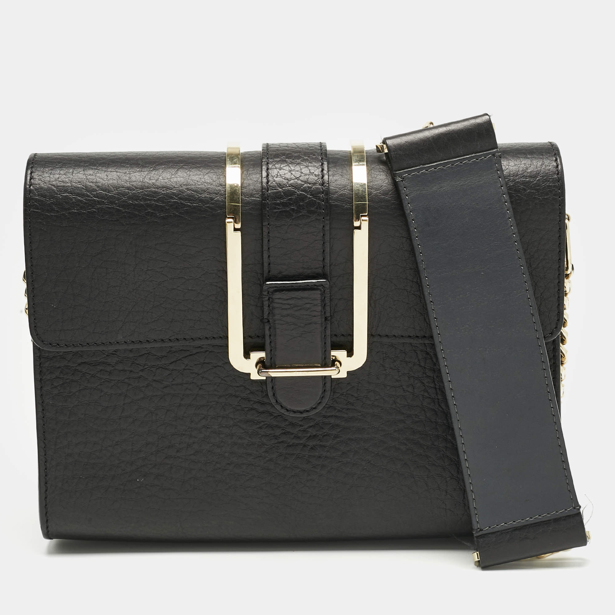 Pre Owned Chloe Black Pebbled Leather Small Bronte Shoulder Bag