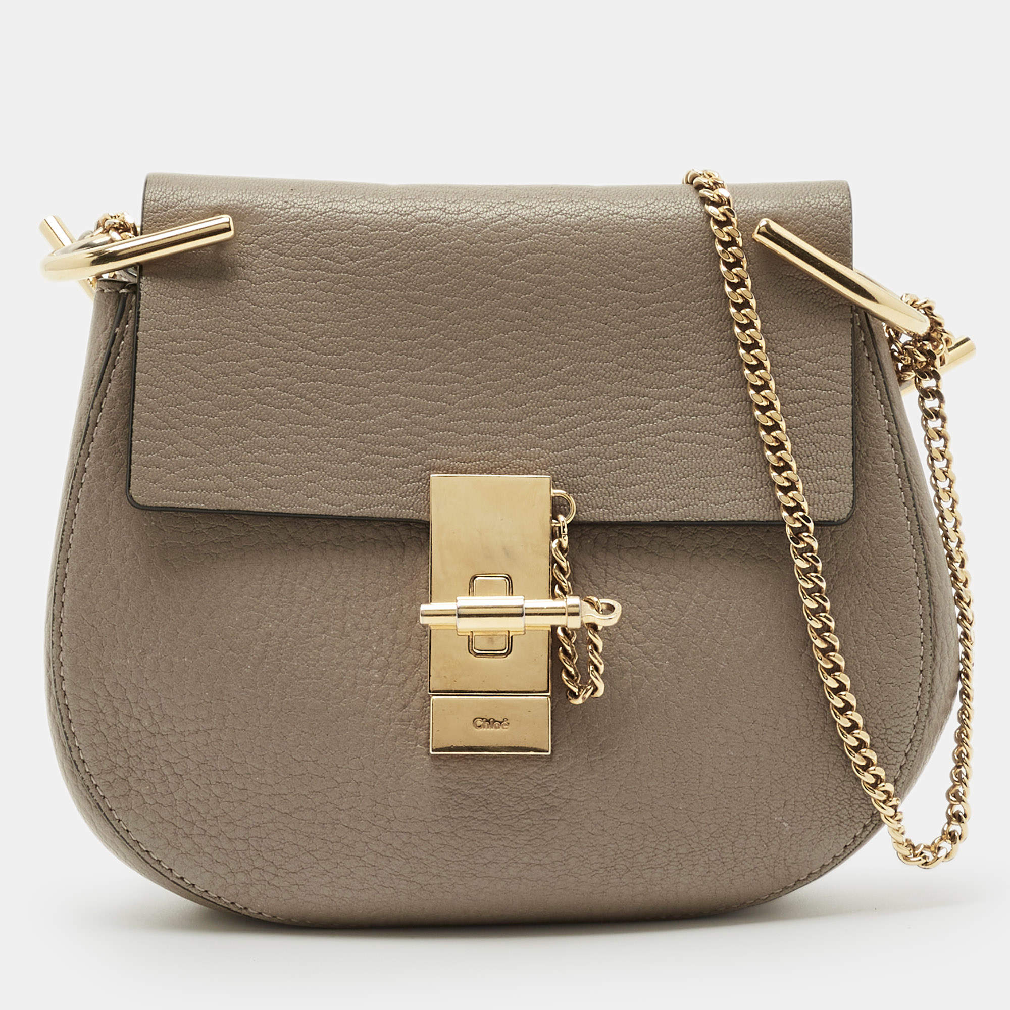 Pre Owned Chloe Taupe Leather Small Drew Shoulder Bag