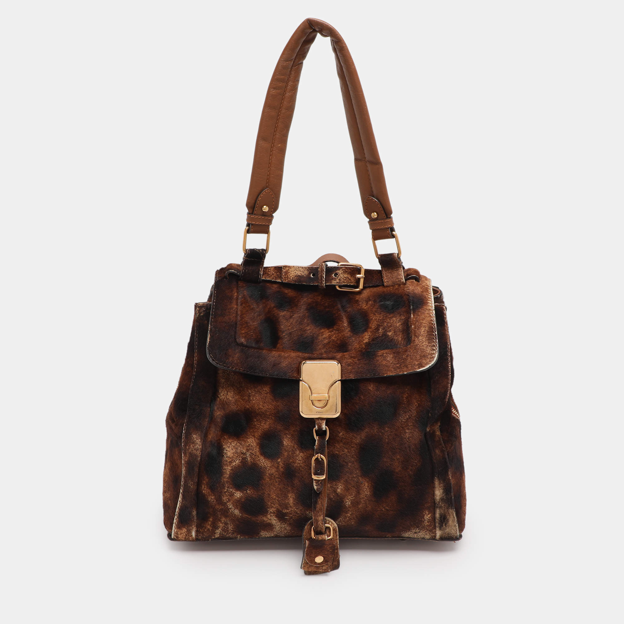 Pre Owned Chloe Brown Calfhair and Leather Darla Satchel 