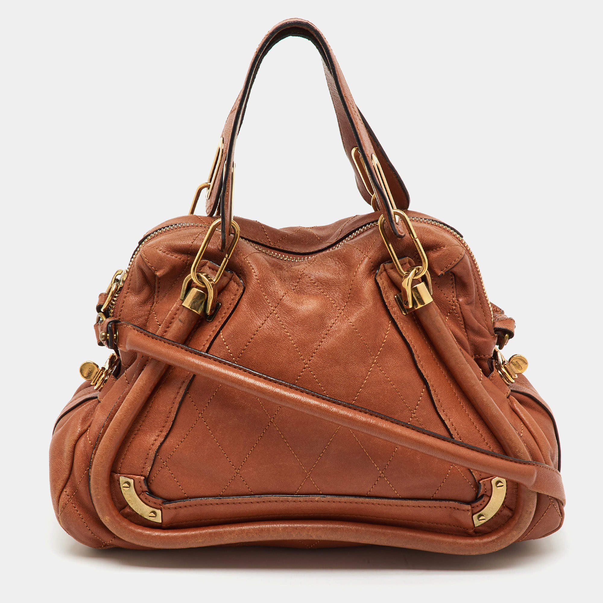 Pre Owned Chloe Brown Leather Medium Paraty Shoulder Bag