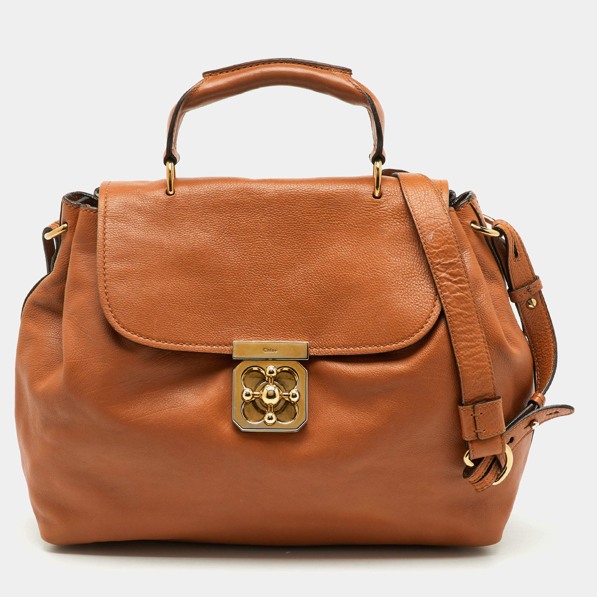 Pre Owned Chloe Orange Leather Medium Elsie Flap Top Handle Bag