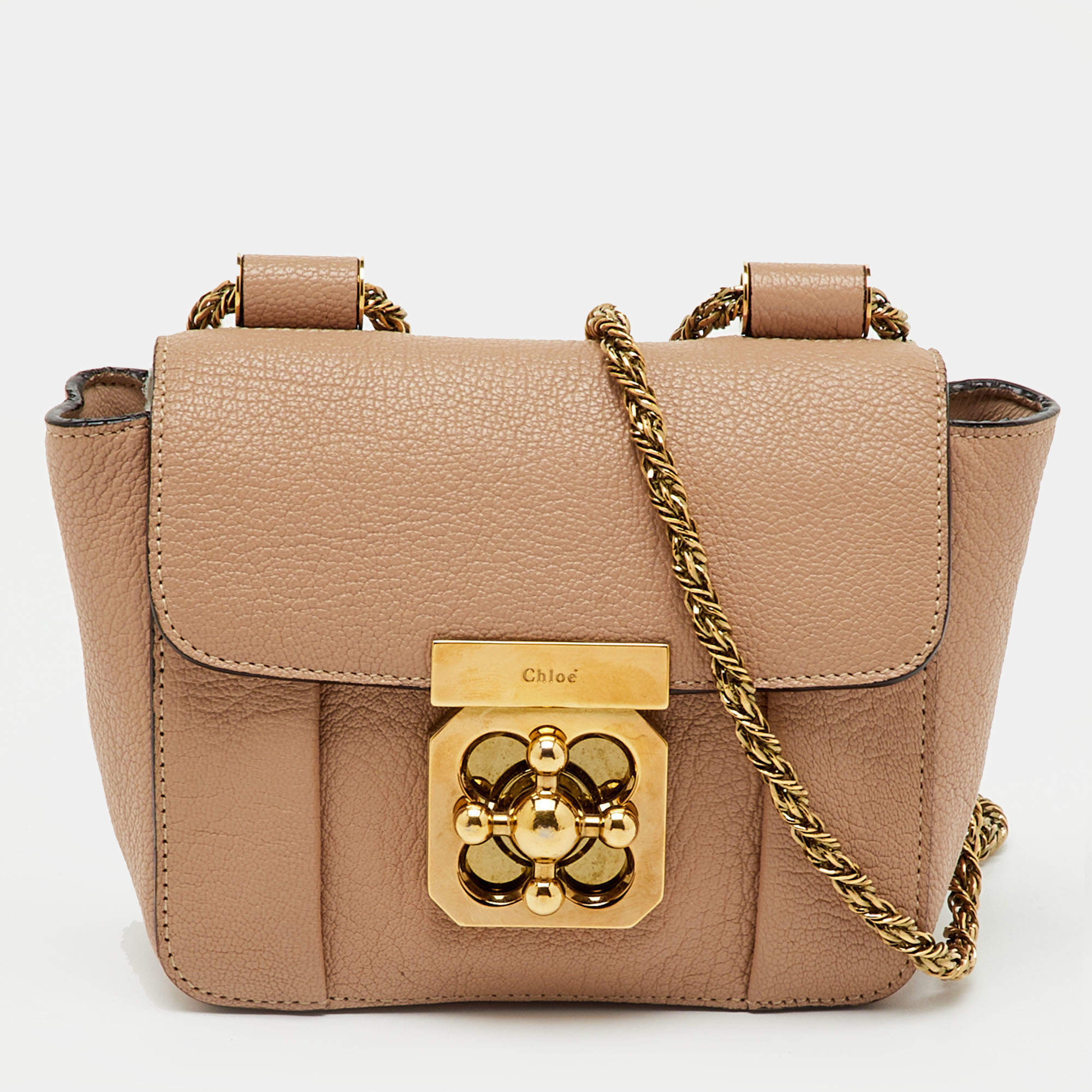 Pre Owned Chloe Beige Leather Mini Elsie Crossbody Bag