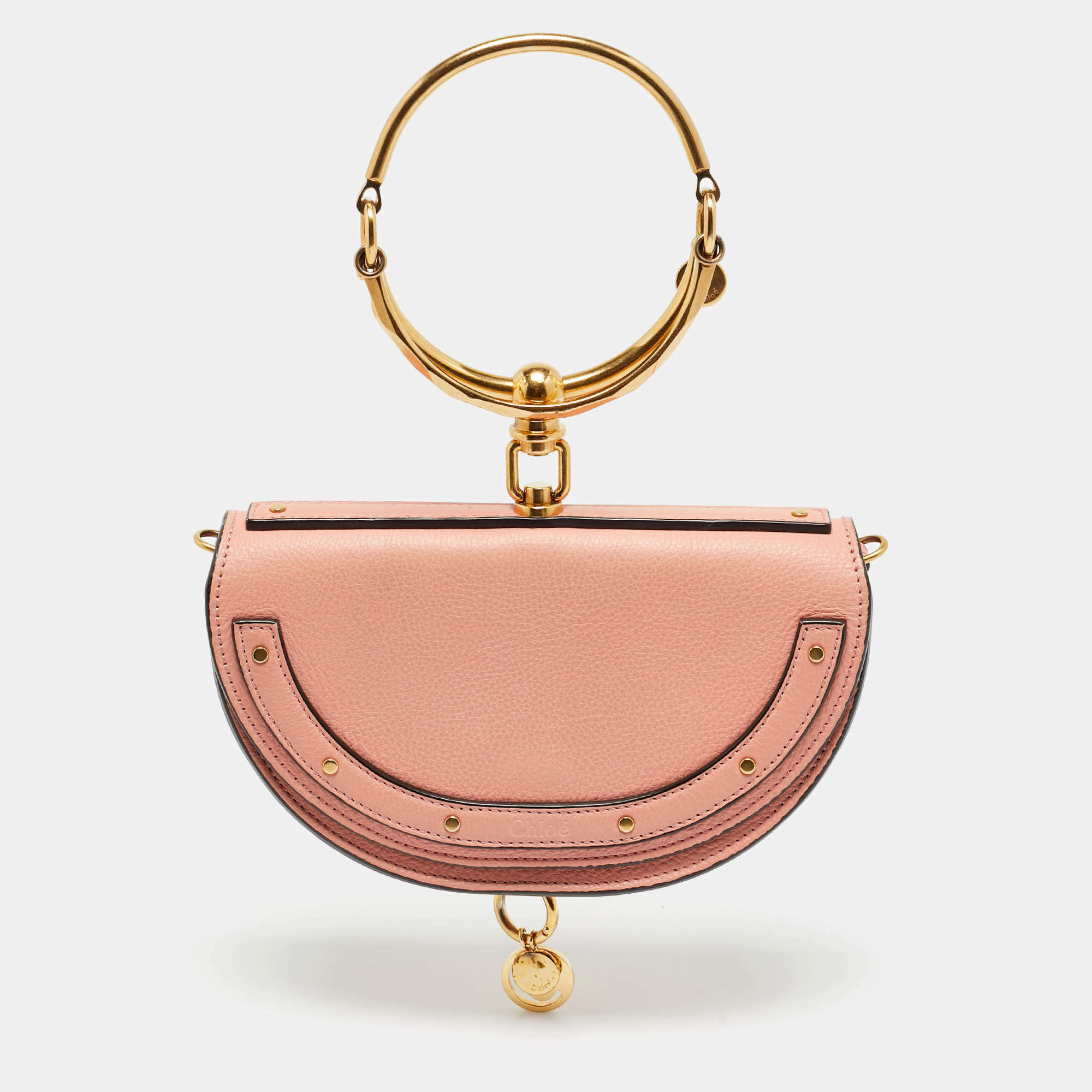 Pre Owned Chloé Peach Leather Nile Bracelet Minaudiere Crossbody Bag