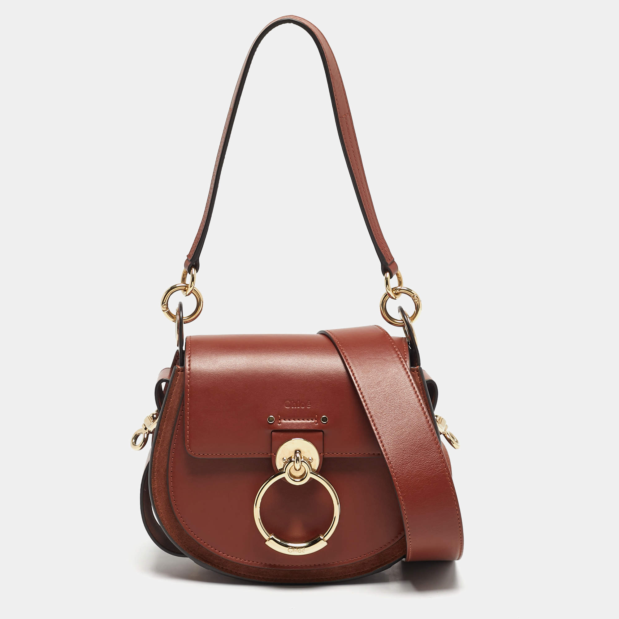 مملوكة مسبقًا Chloe Tess Small Brown Leather and Suede Shoulder Bag
