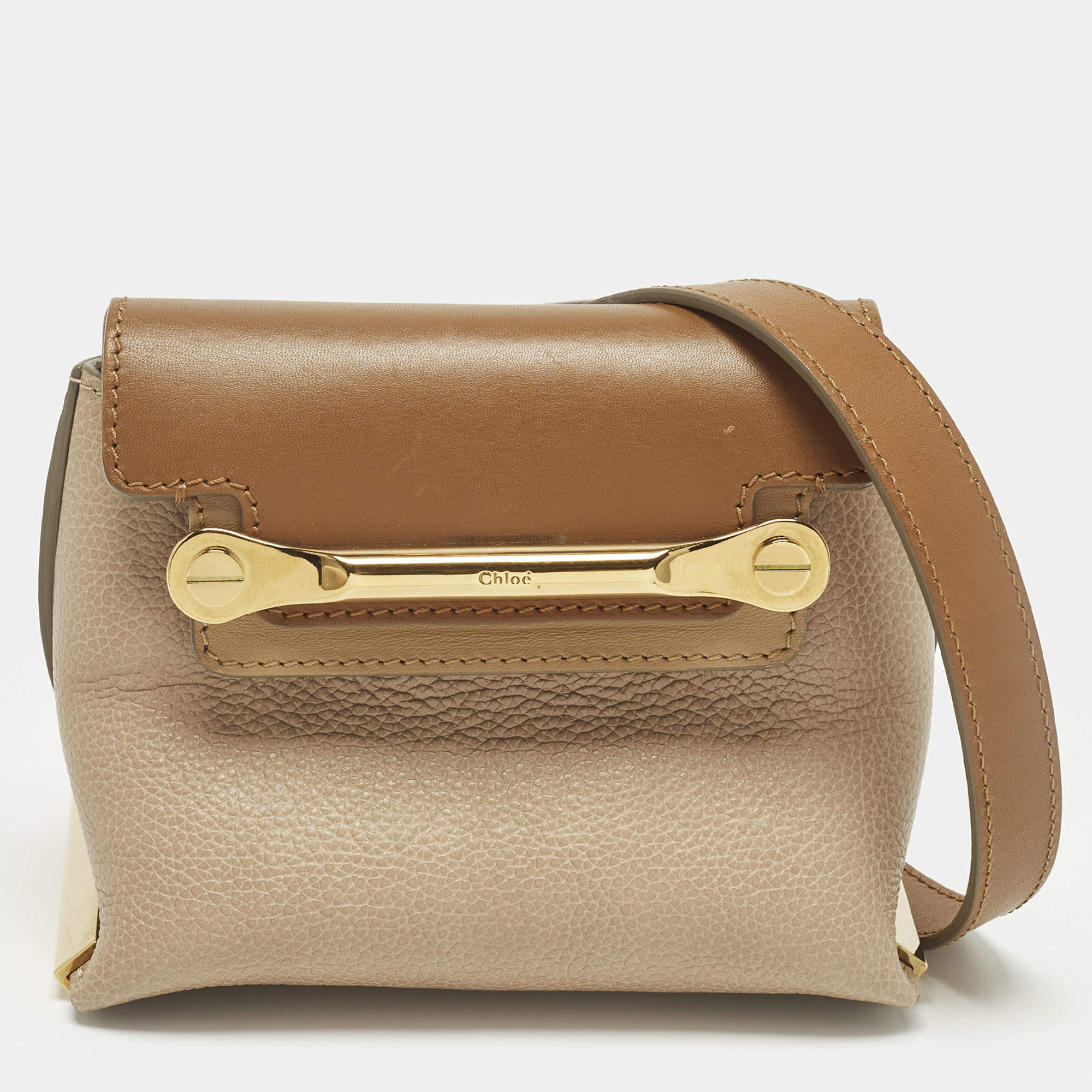 Pre Owned Chloe Clare Mini Beige/Brown Leather Crossbody Bag