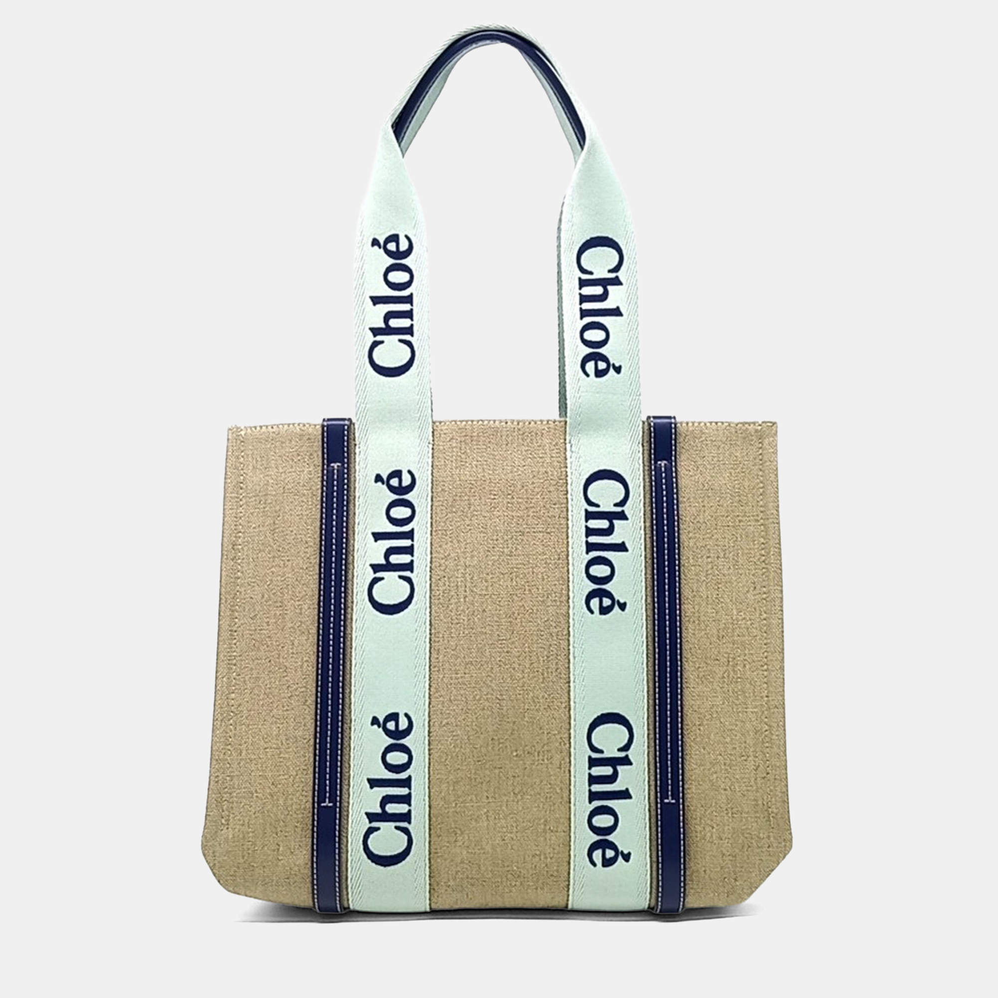 Pre Owned Chloe Beige Fabric Woody Bag Medium