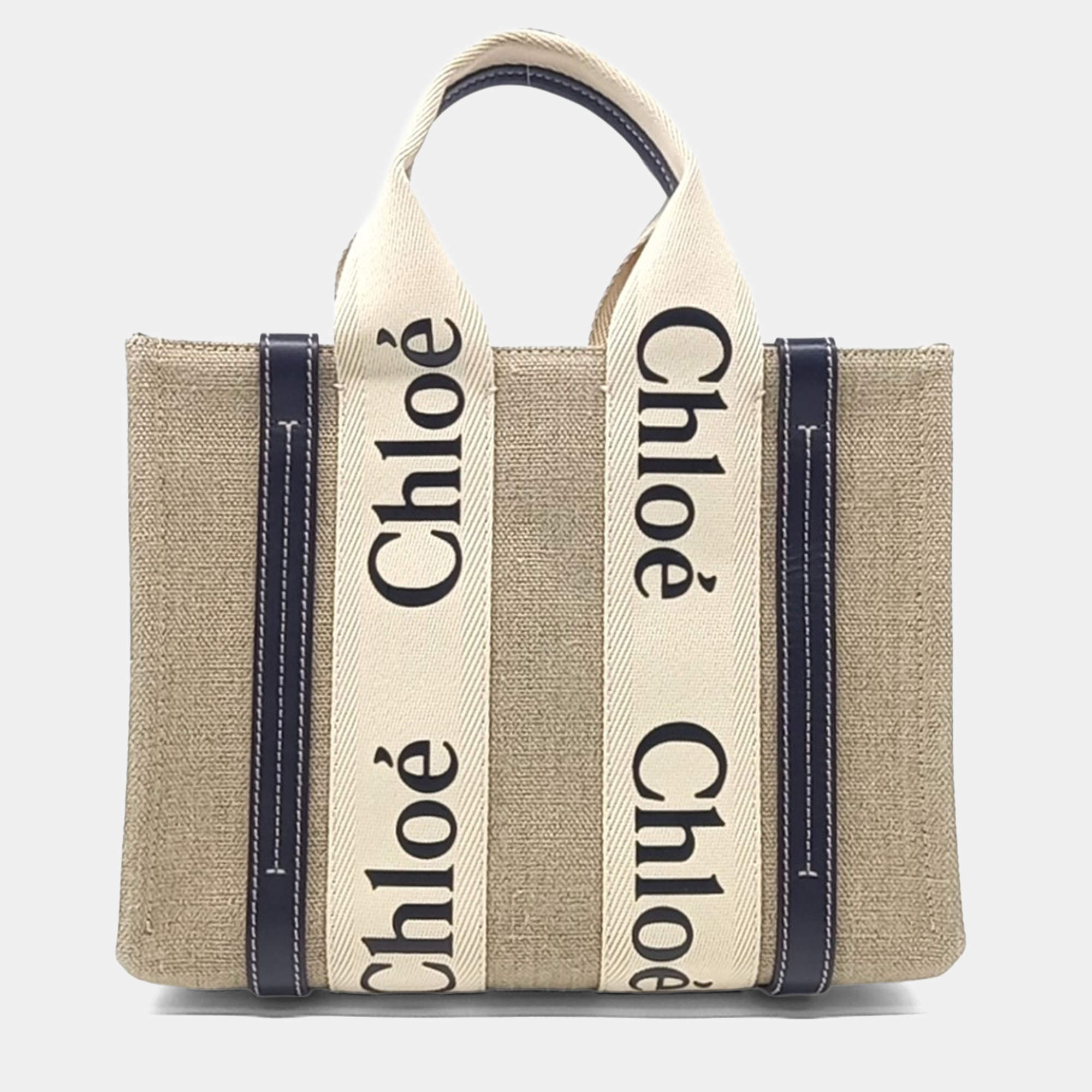 Pre Owned Chloe Beige Fabric Woody Bag Small
