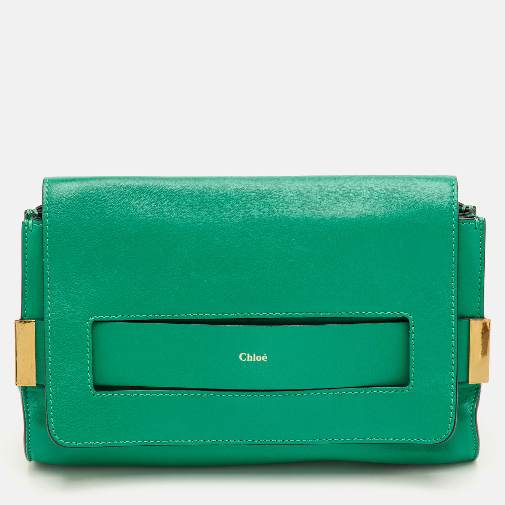 مملوكة مسبقًا Chloe Elle Small Green Leather Flap Clutch
