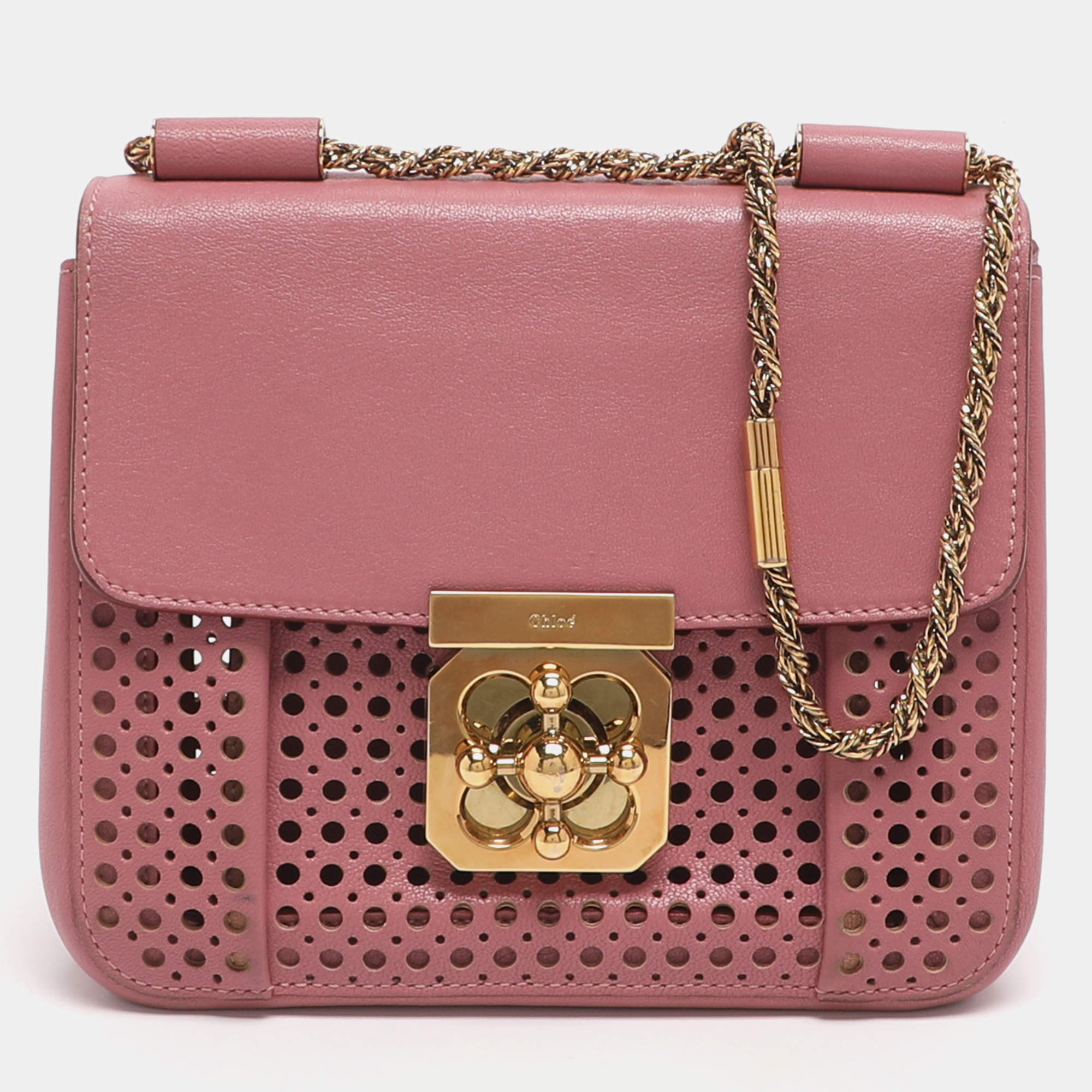 مملوكة مسبقًا Chloe Elsie Small Pink Perforated Leather Shoulder Bag