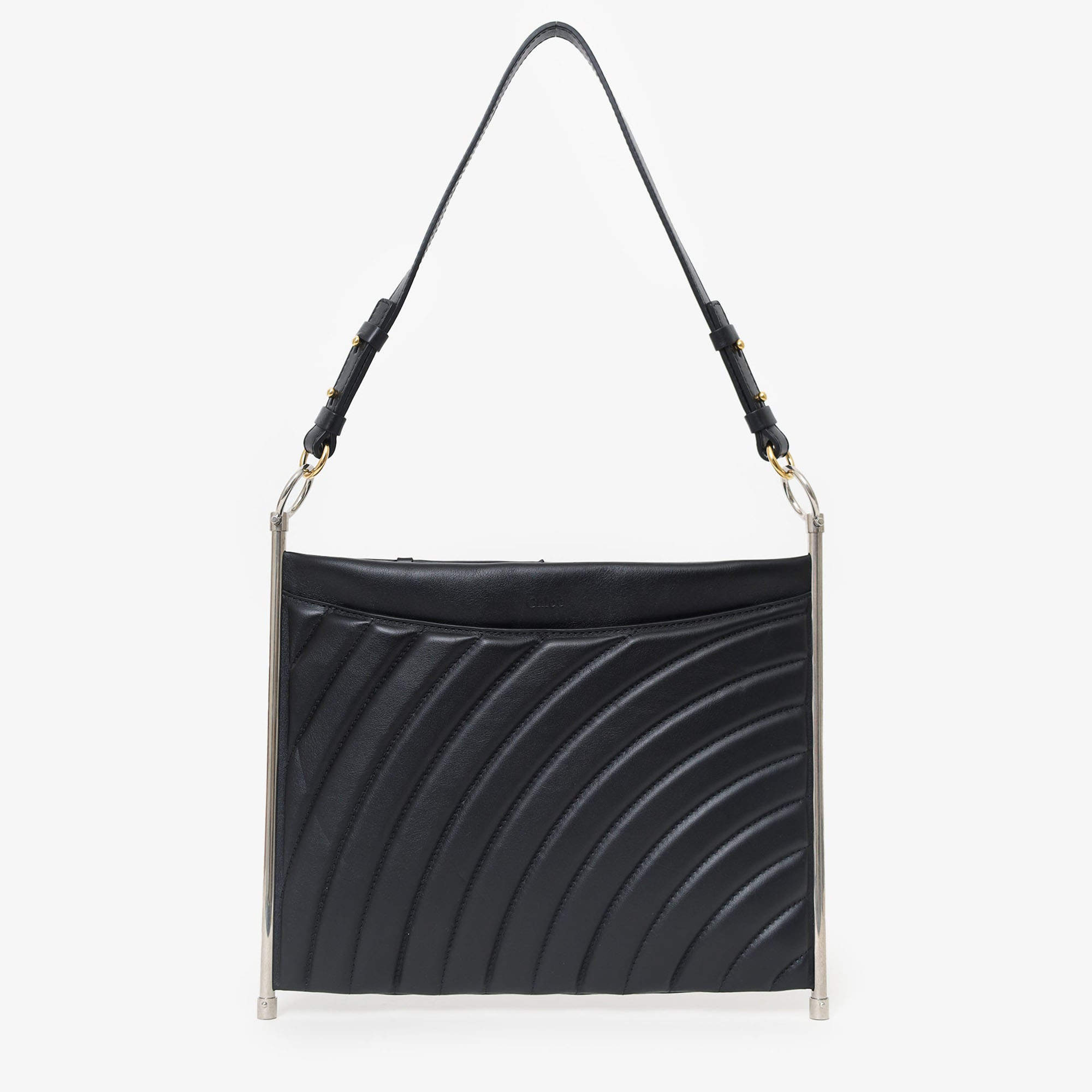 Pre Owned حقيبة كتف كلوي روي جلد مُبطّنة سوداء متوسطة مع حزام