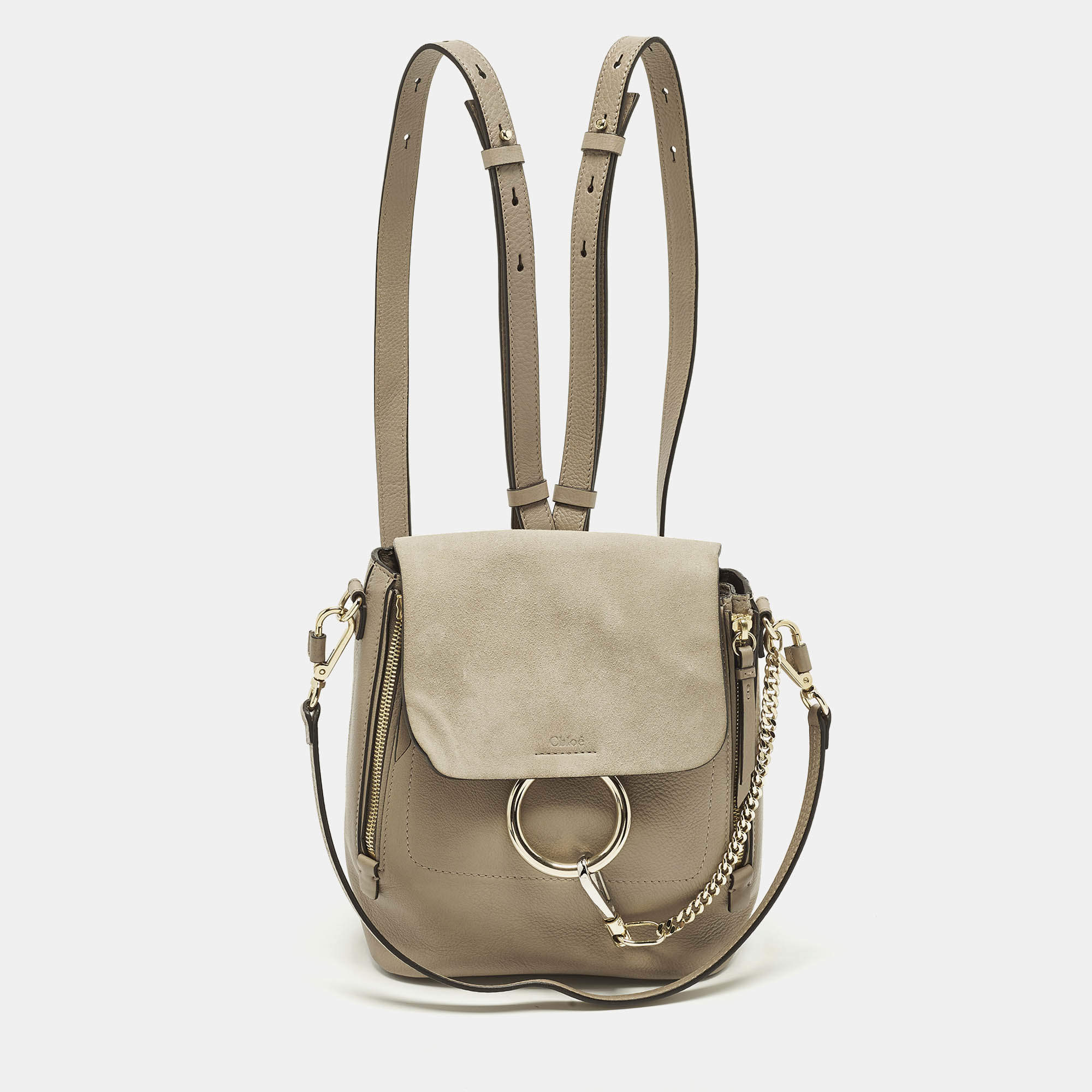 Pre Owned Chloe Faye Day Small Beige Leather and Suede Backpack