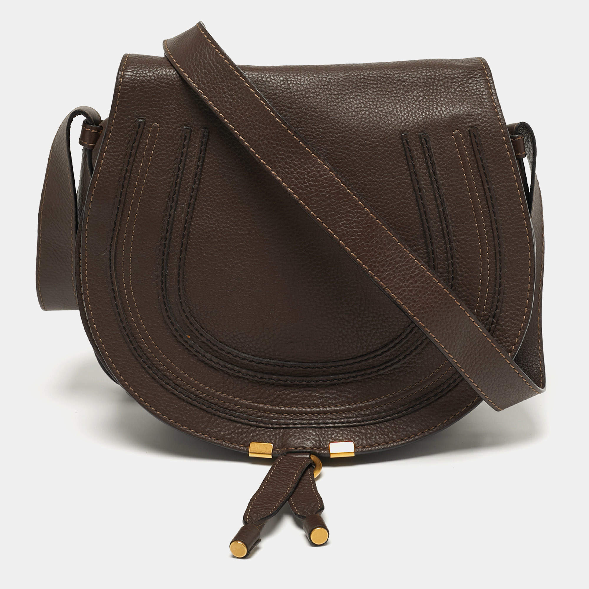 مملوكة مسبقًا Chloe Marcie Medium Dark Brown Leather Crossbody Bag