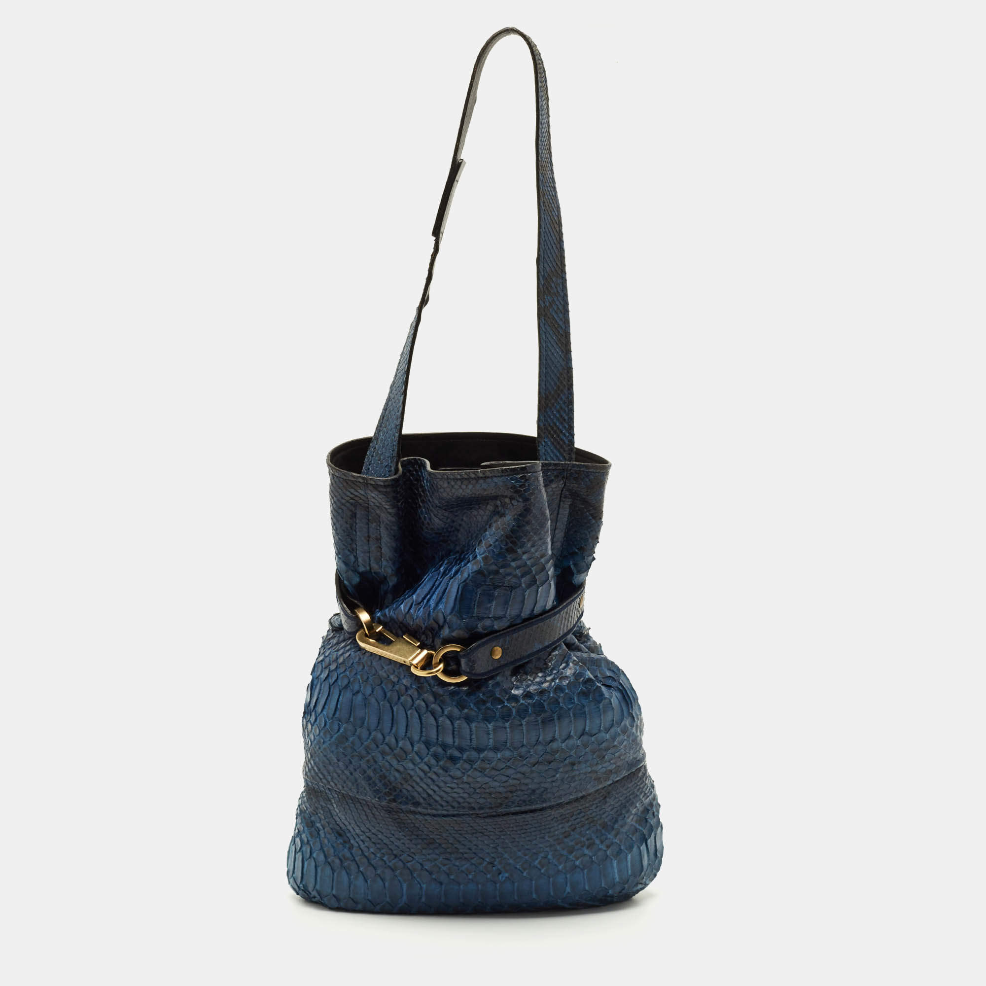 Pre Owned Chloe Joan Blue/Black Python Bucket Bag