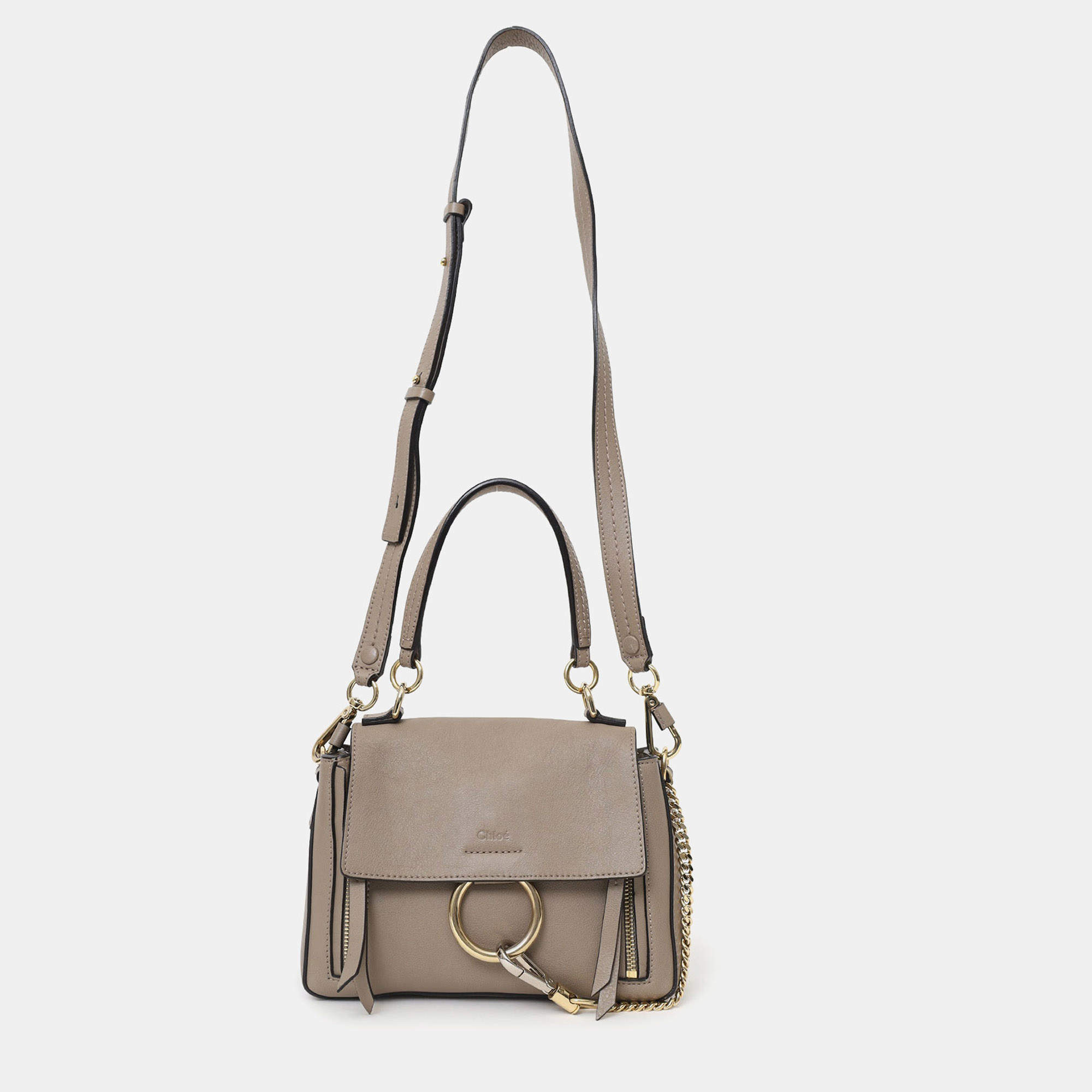 Pre Owned Chloe Taupe Leather Mini Faye Day Bag