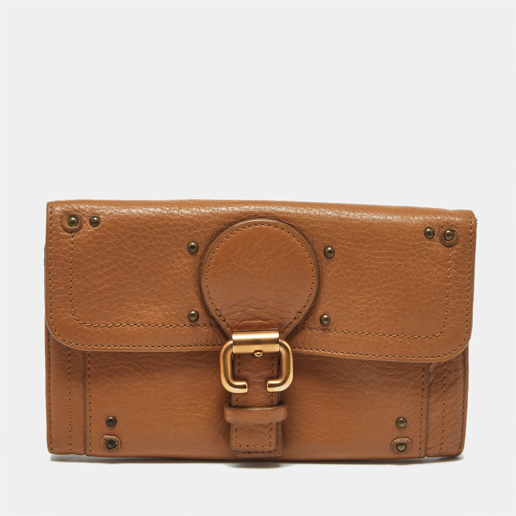 مملوكة مسبقًا محفظة كونتيننتال كلوي جلد بني بتفاصيل إبزيم