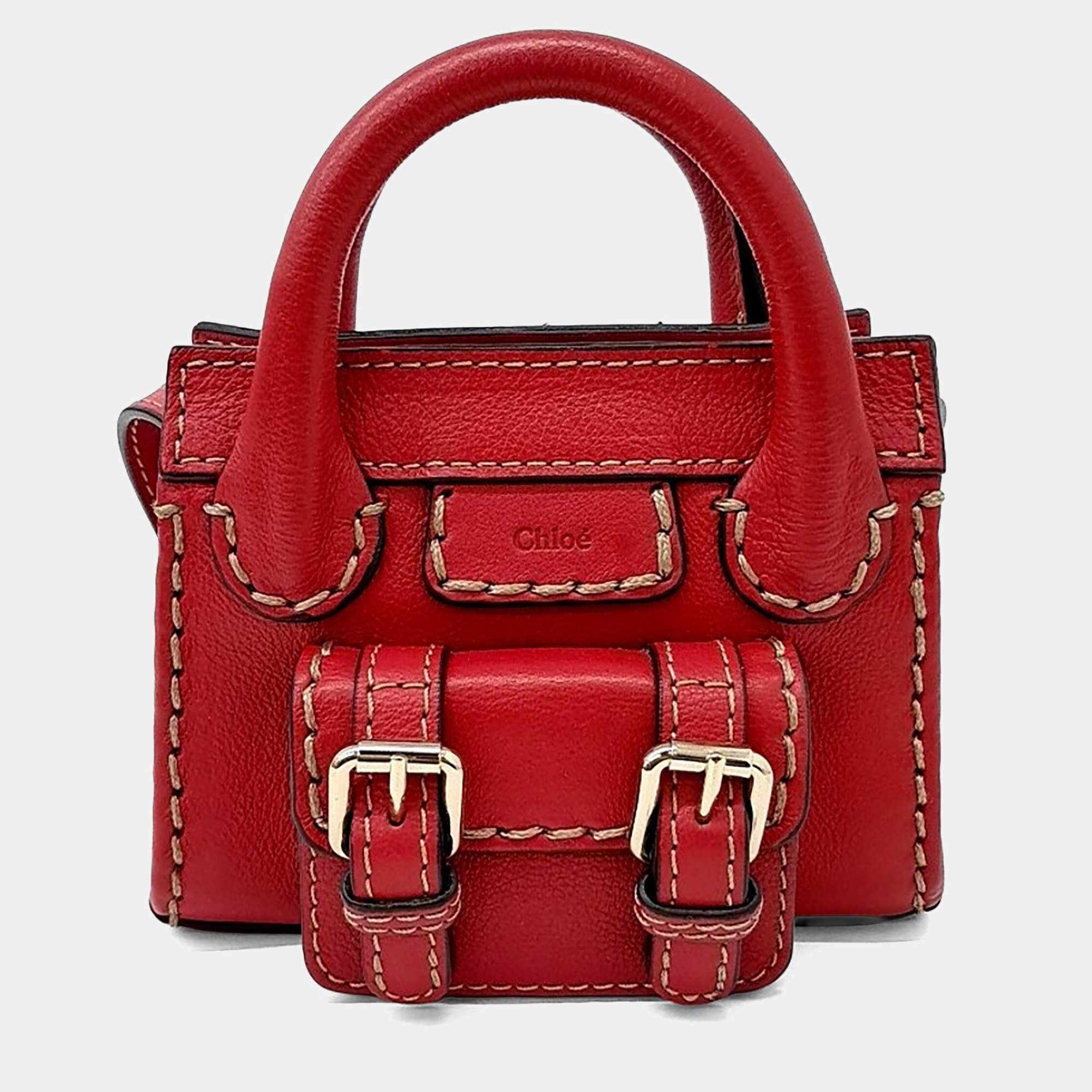 Pre Owned Chloe Red Leather Edith Nano Bag