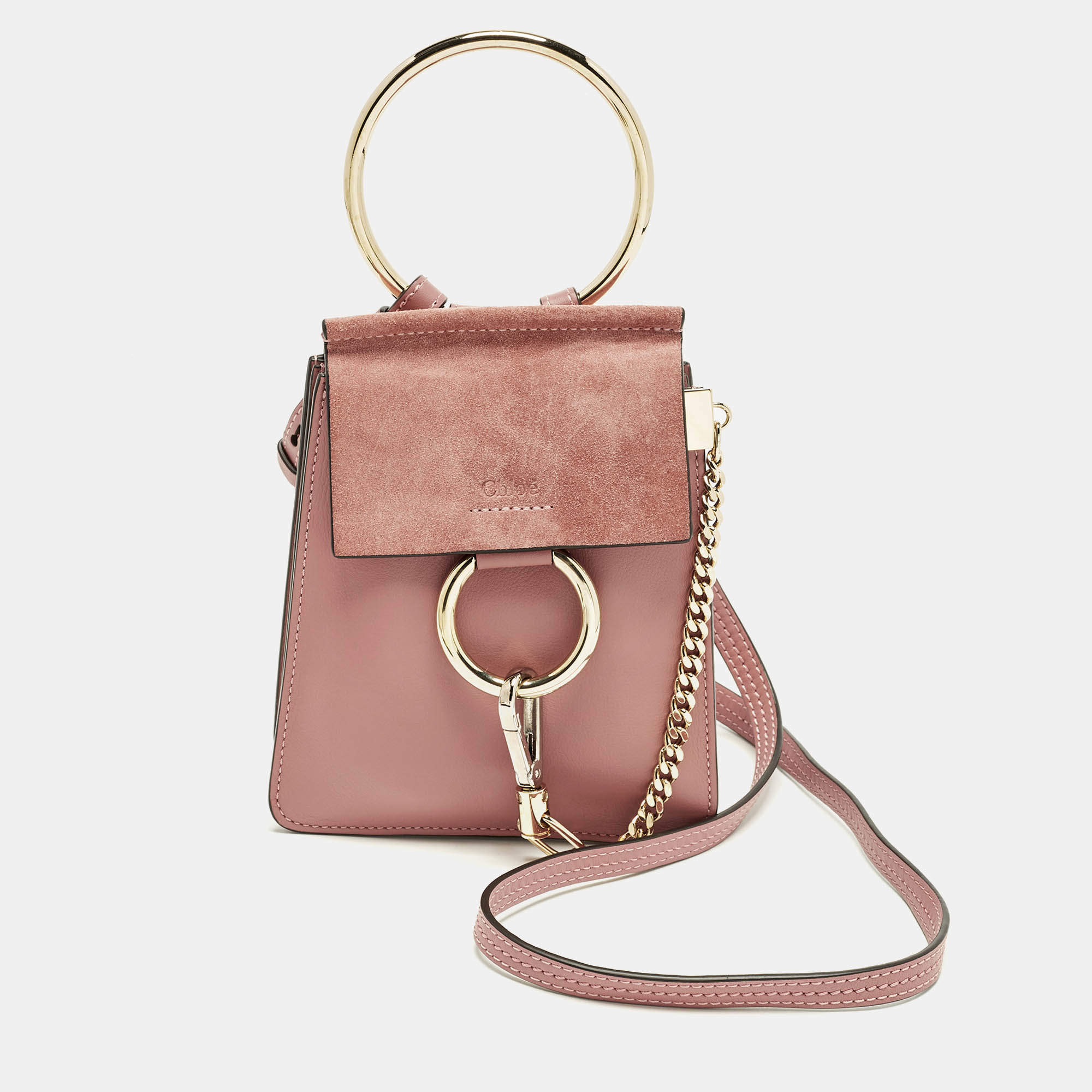 Pre Owned Chloé Faye Old Rose Mini Leather and Suede Crossbody Bag