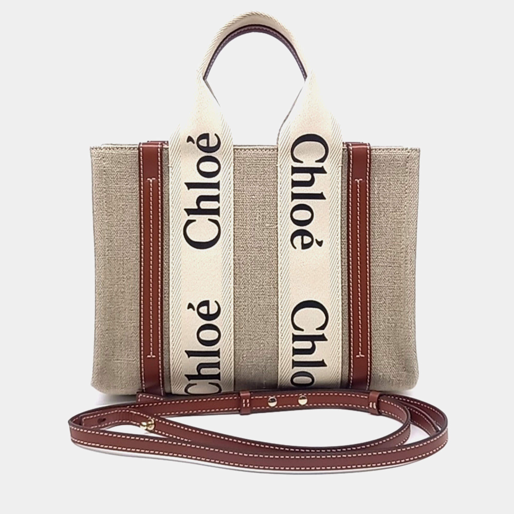 مملوكة مسبقًا Chloe Beige Multicolor Fabric Woody Bag Small