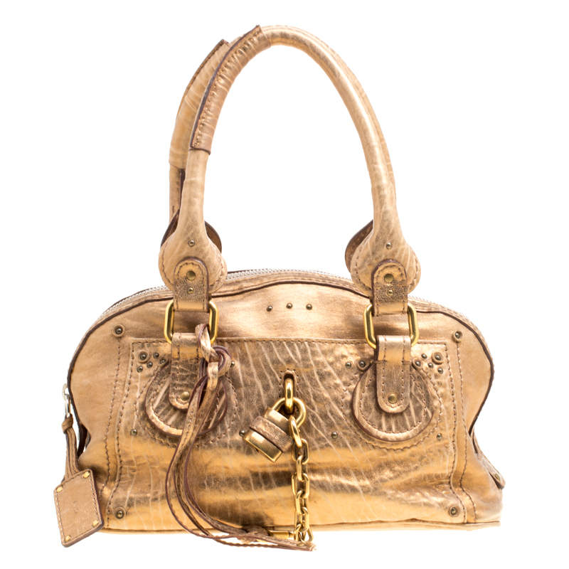 Pre Owned Chloe Gold Textured Leather Paddington Satchel