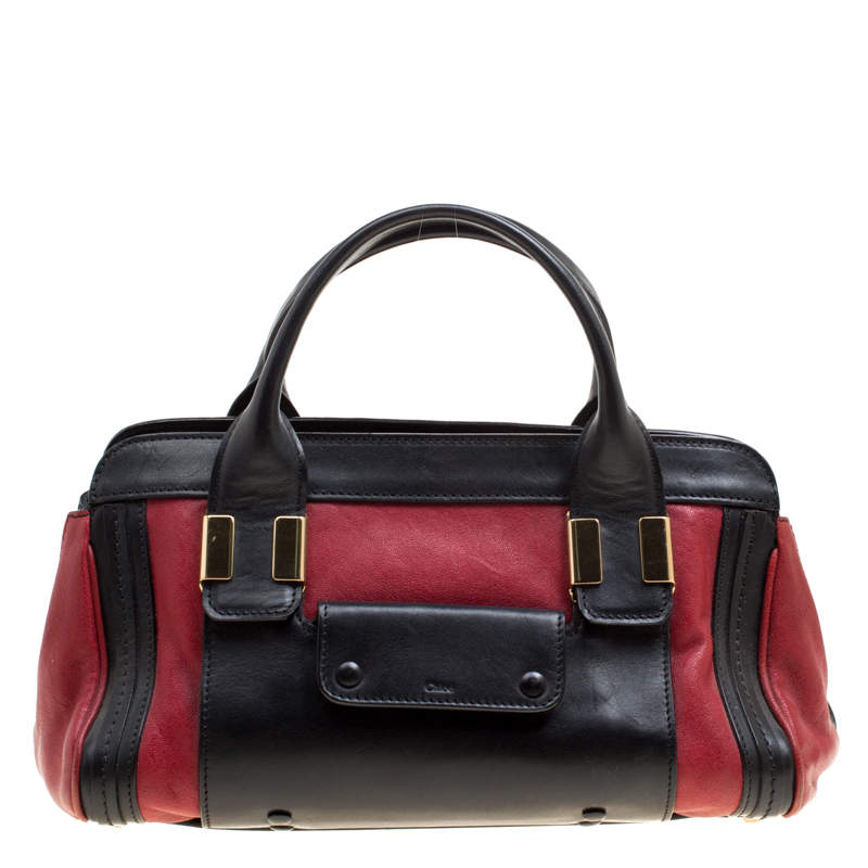 Pre Owned Chloe Black/Red Leather Small Alice Satchel