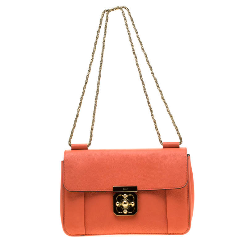 Pre Owned Chloe Coral Orange Leather Medium Elsie Shoulder Bag