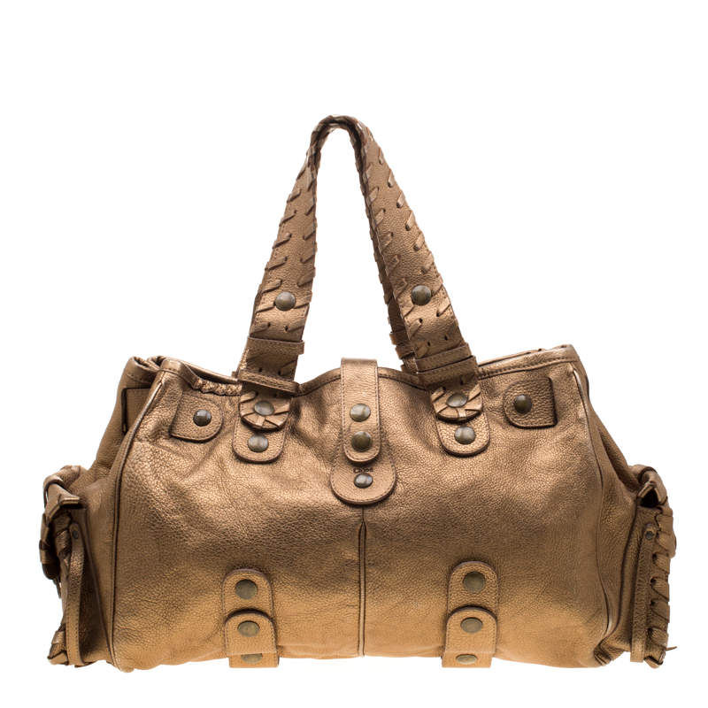 Pre Owned Chloe Metallic Gold Leather Silverado Satchel